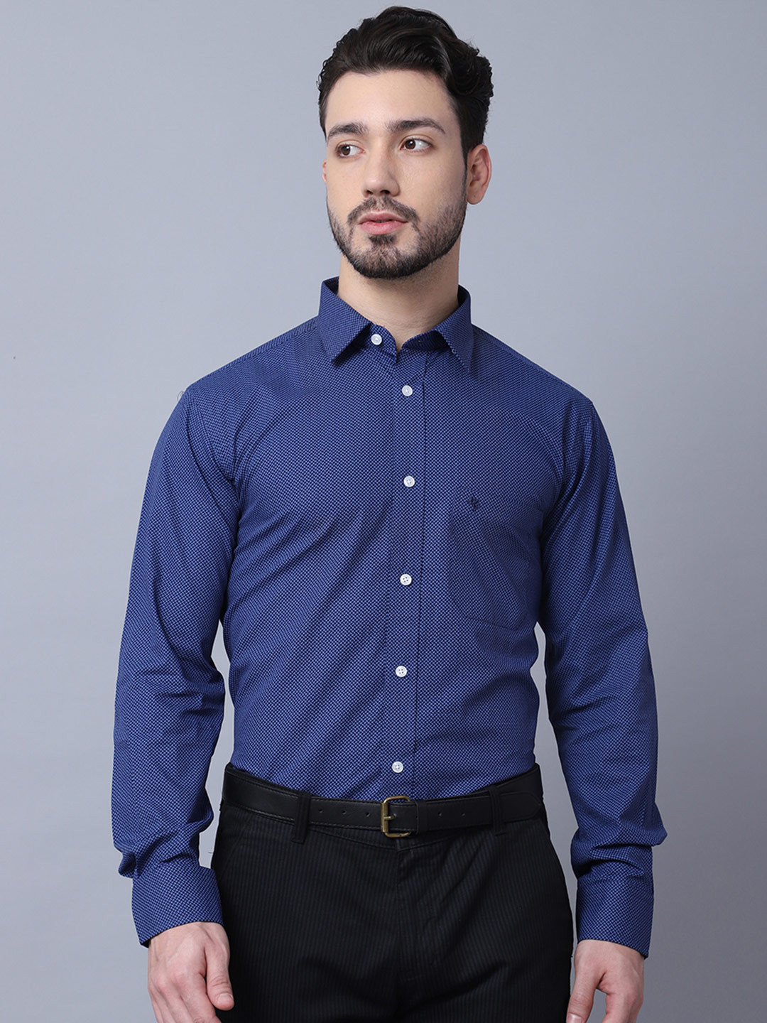 

Cantabil Men Navy Blue Micro Checks Checked Casual Shirt