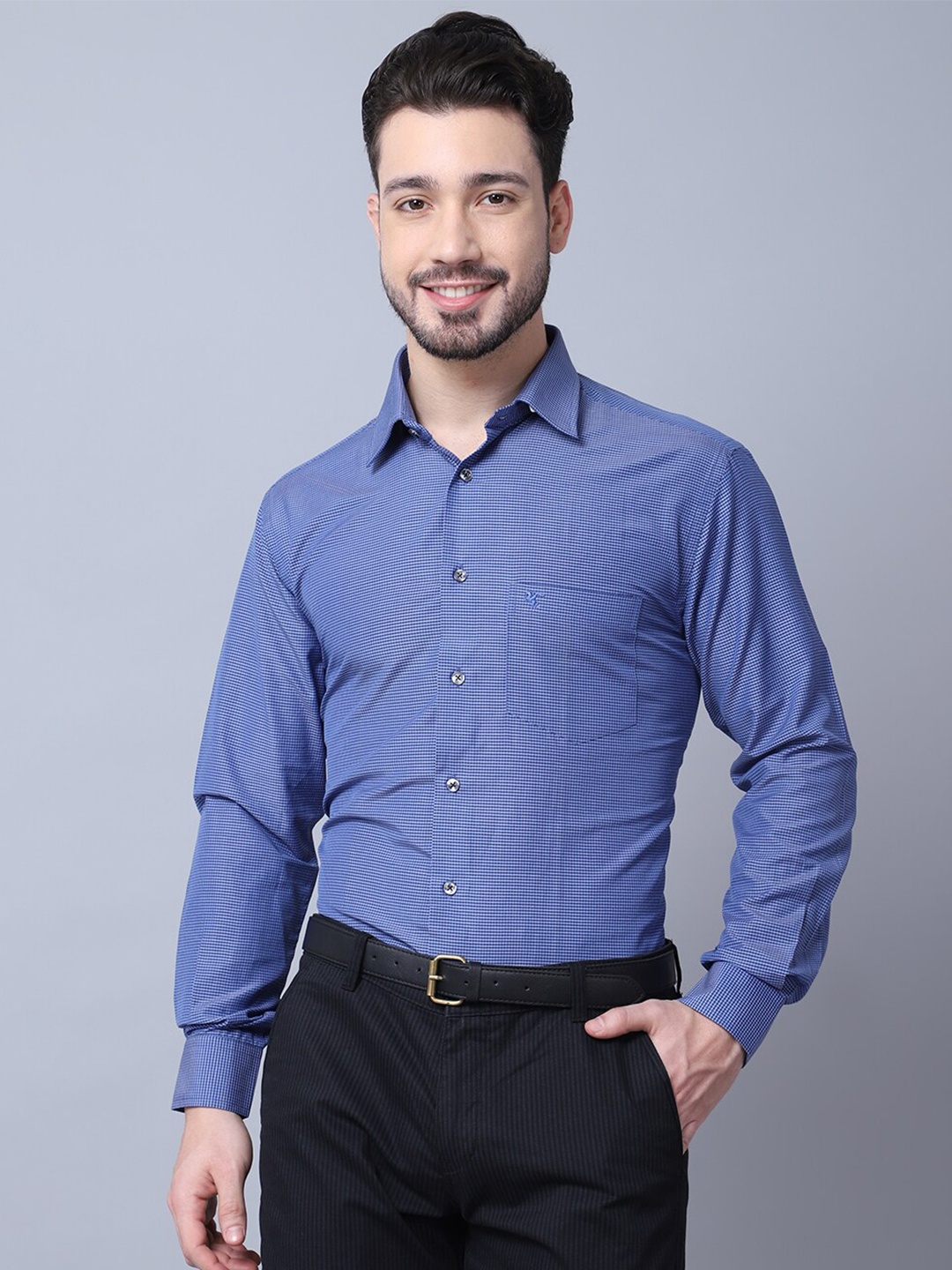 

Cantabil Men Regular Fit Blue Checked Formal Shirt