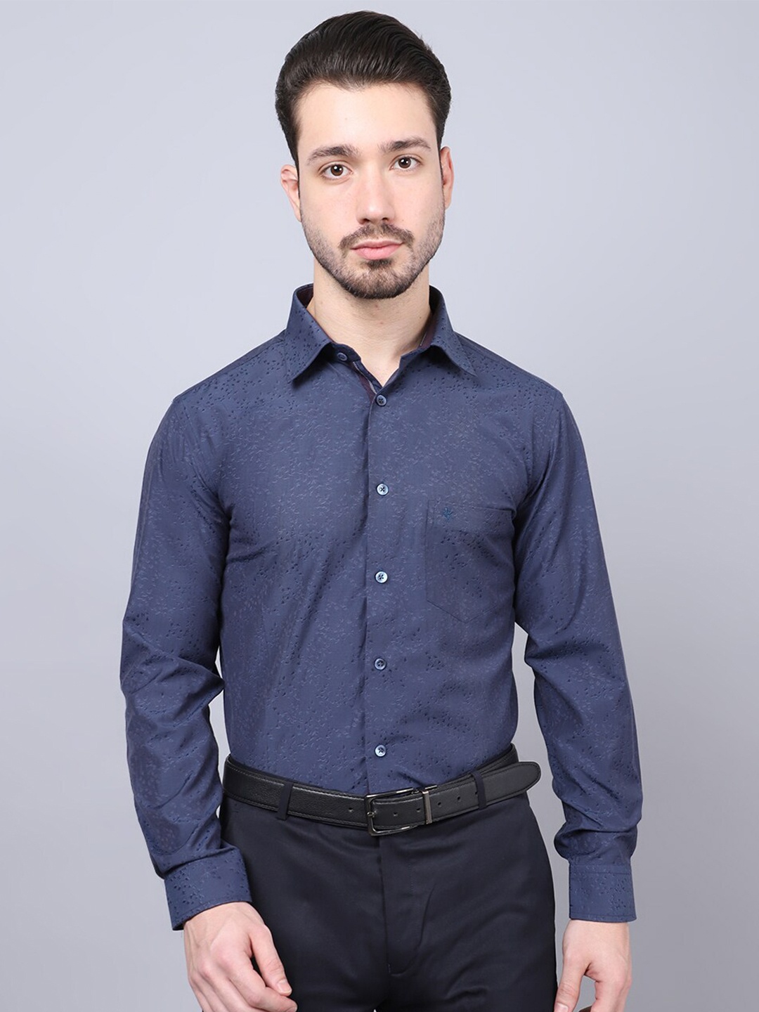 

Cantabil Men Navy Blue Printed Formal Shirt