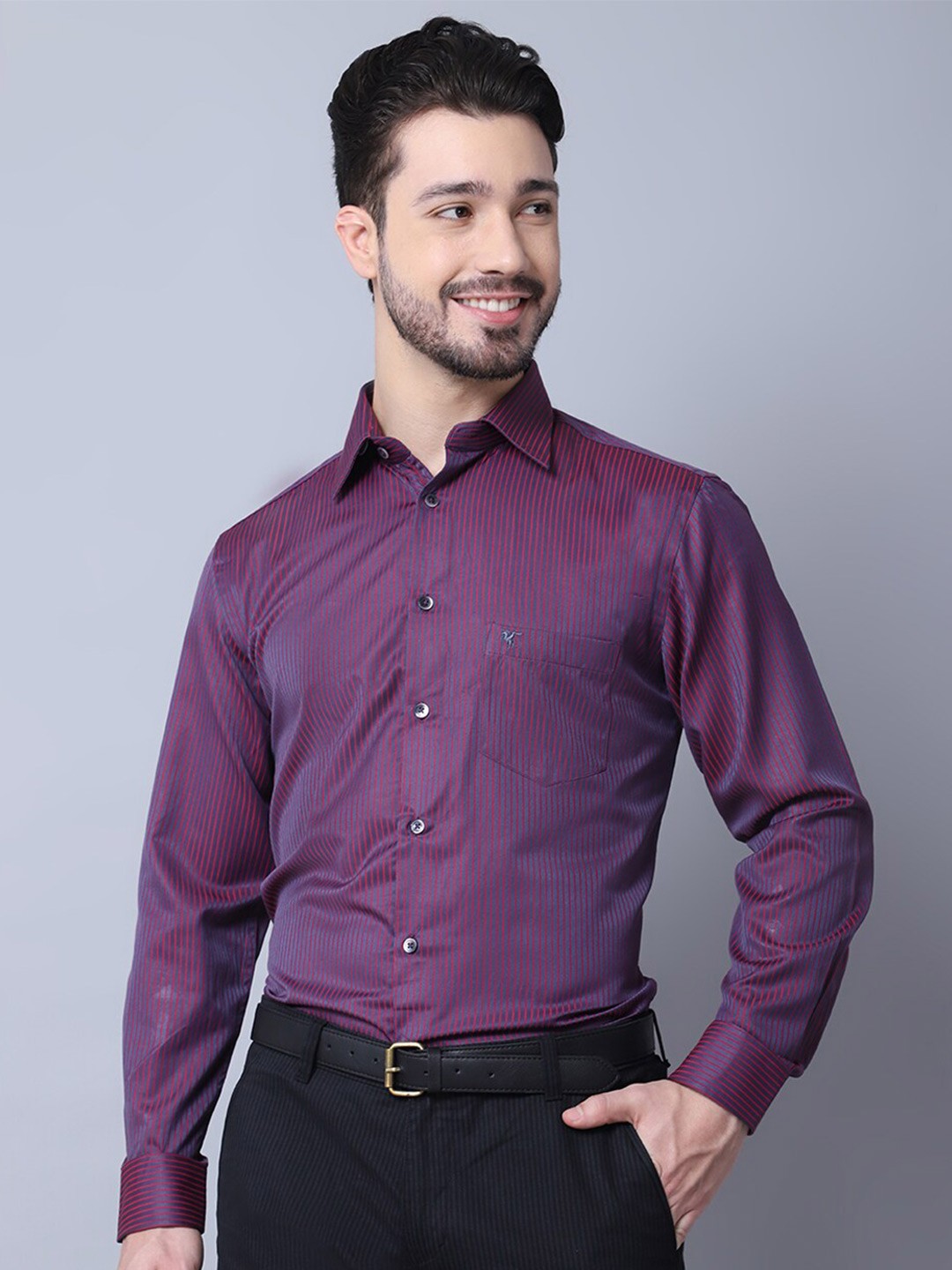 

Cantabil Men Purple Striped Casual Shirt