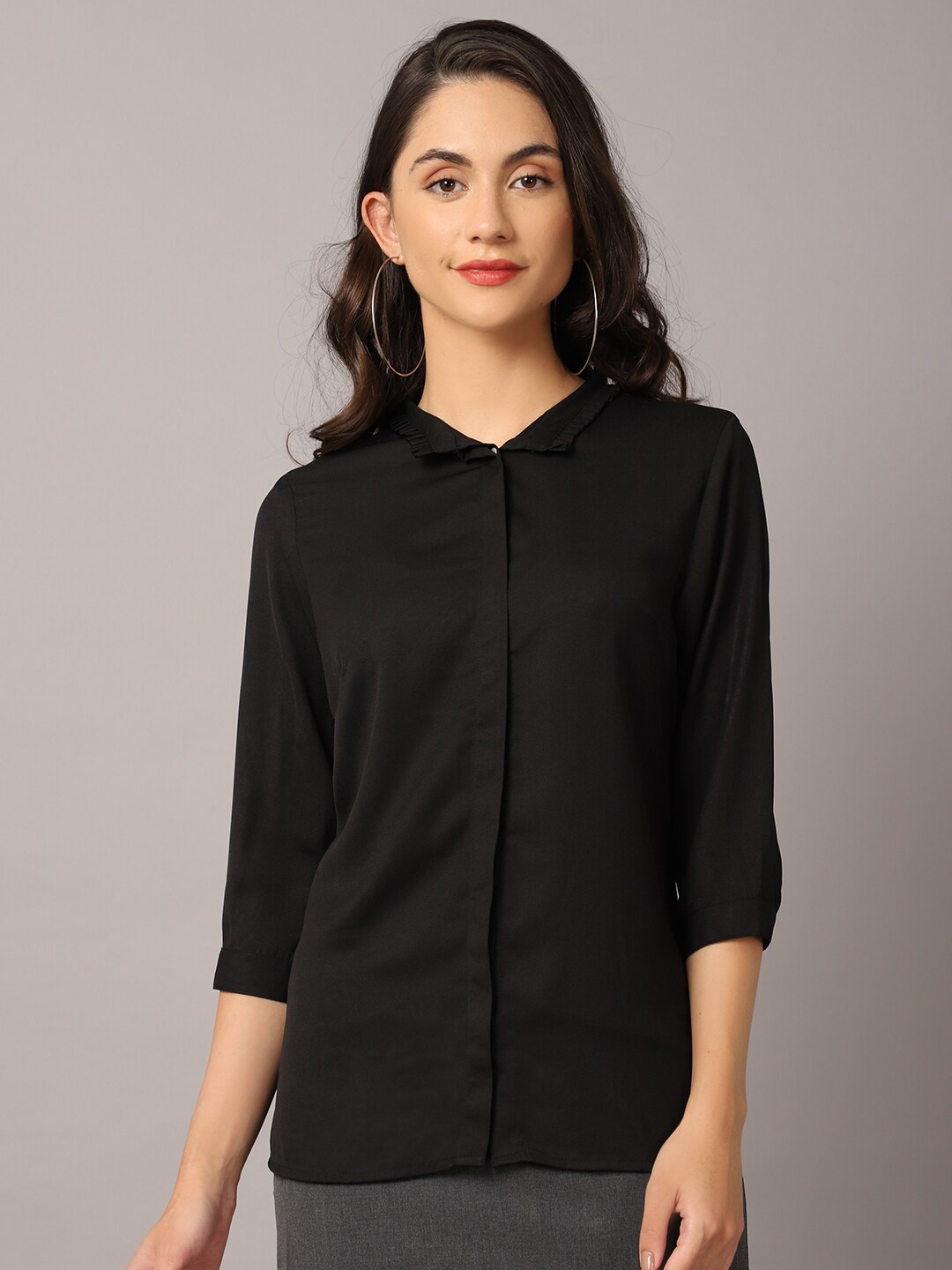 

Crozo By Cantabil Women Black Casual Shirt
