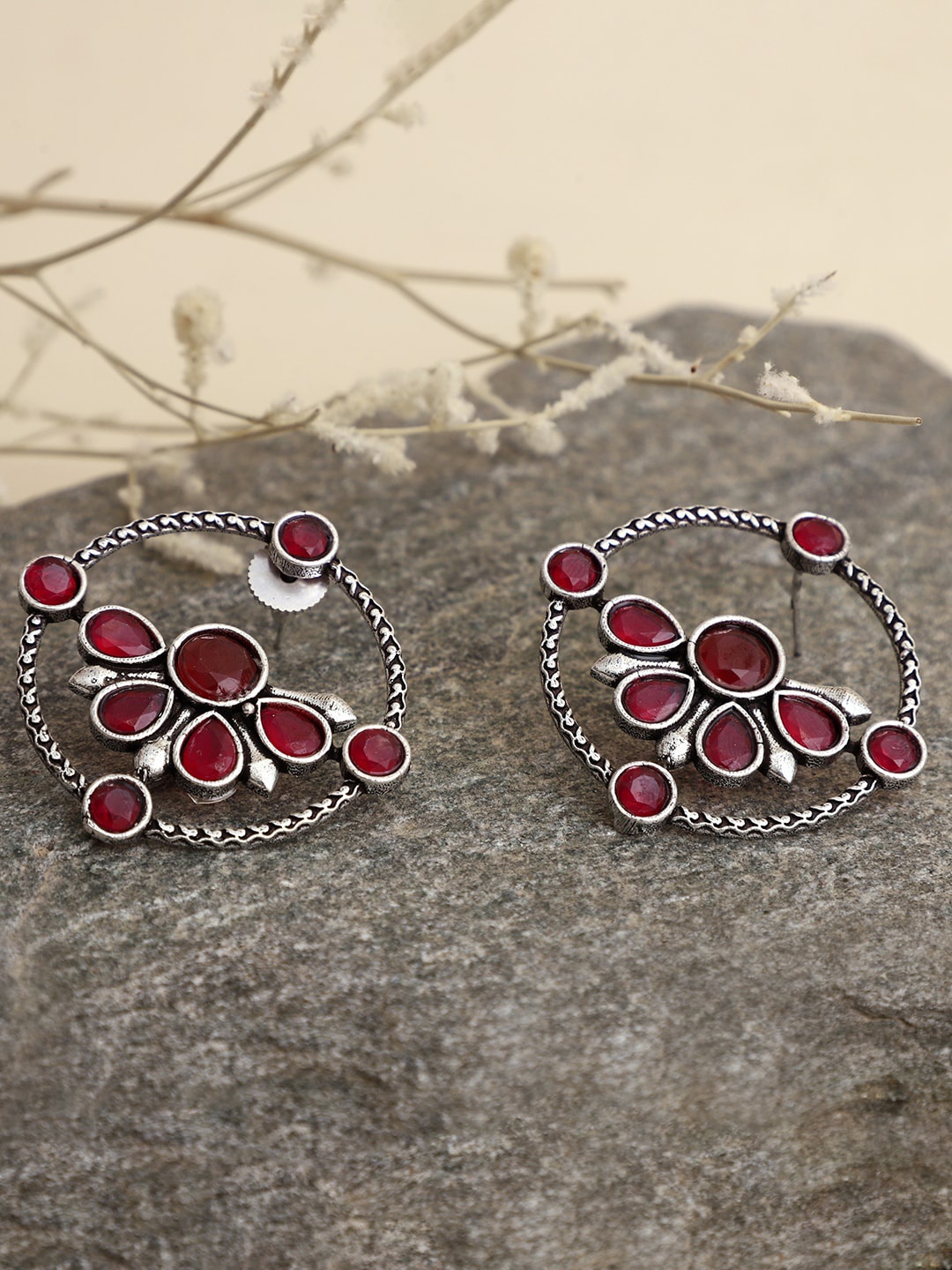 

VENI Red Women Silver-Plated Contemporary Chandbalis Earrings