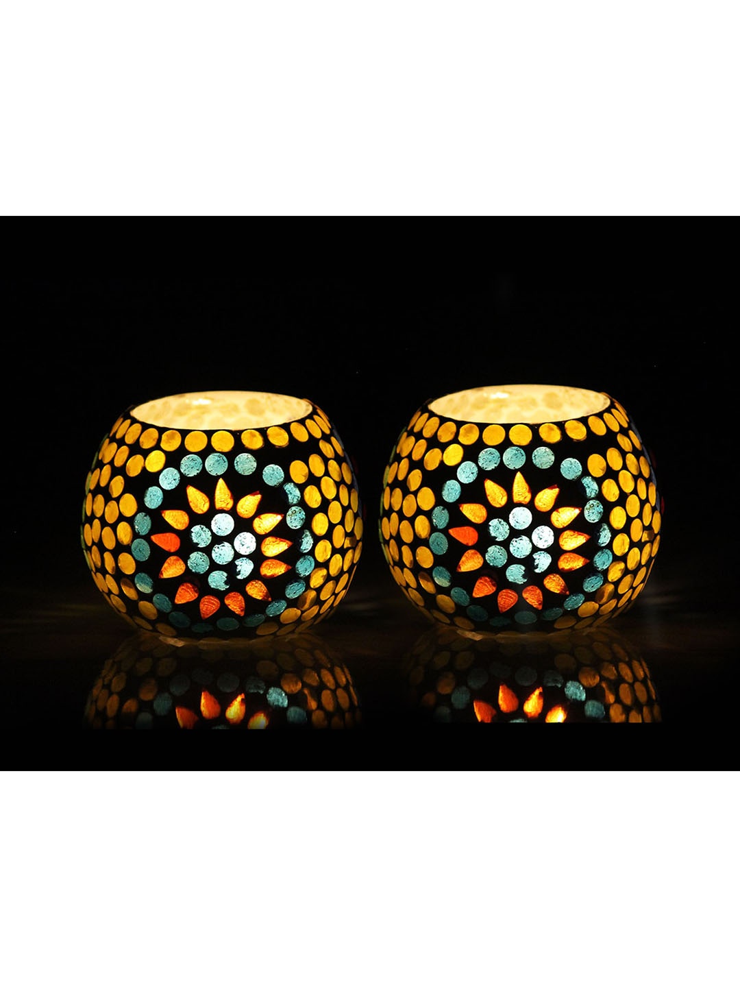 

Brahmz Multicolor Mosaic Candle Votive Tealight Glass Candle Holder, Multi