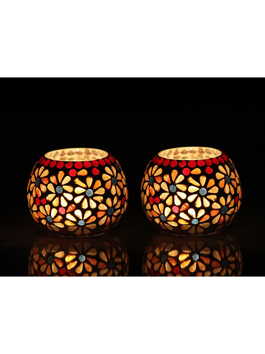 

Brahmz Set of 2 Yellow & Red Mosaic Glass Candle Holder, Multi