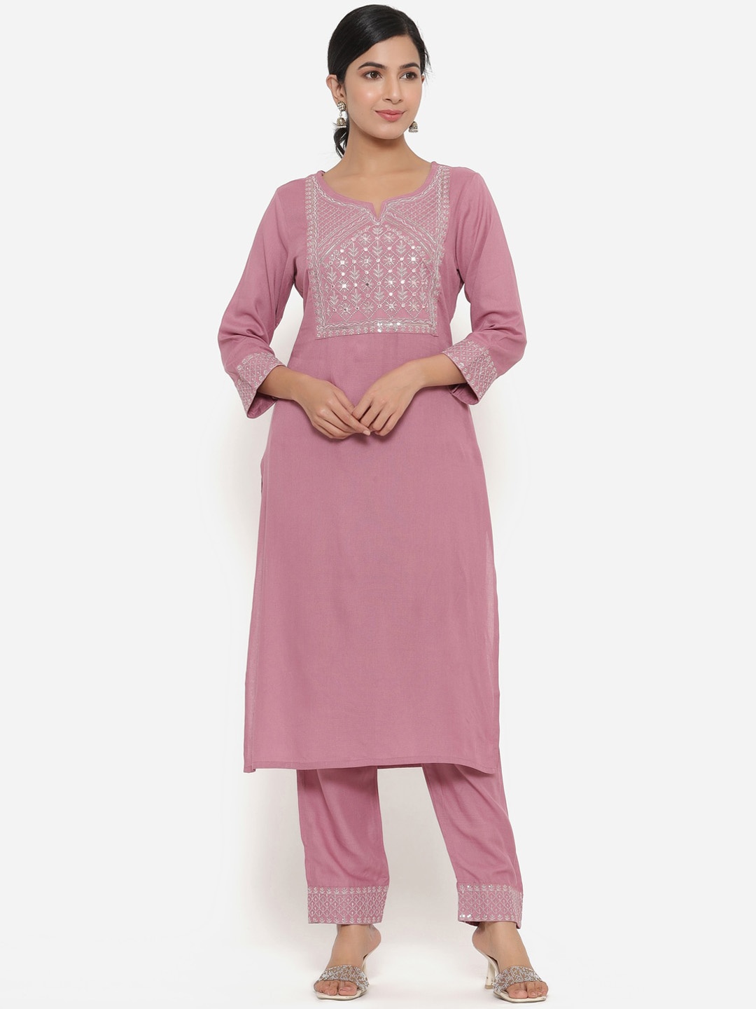 

SBR BABA KURTI Women Pink Yoke Design Kurta with Salwar