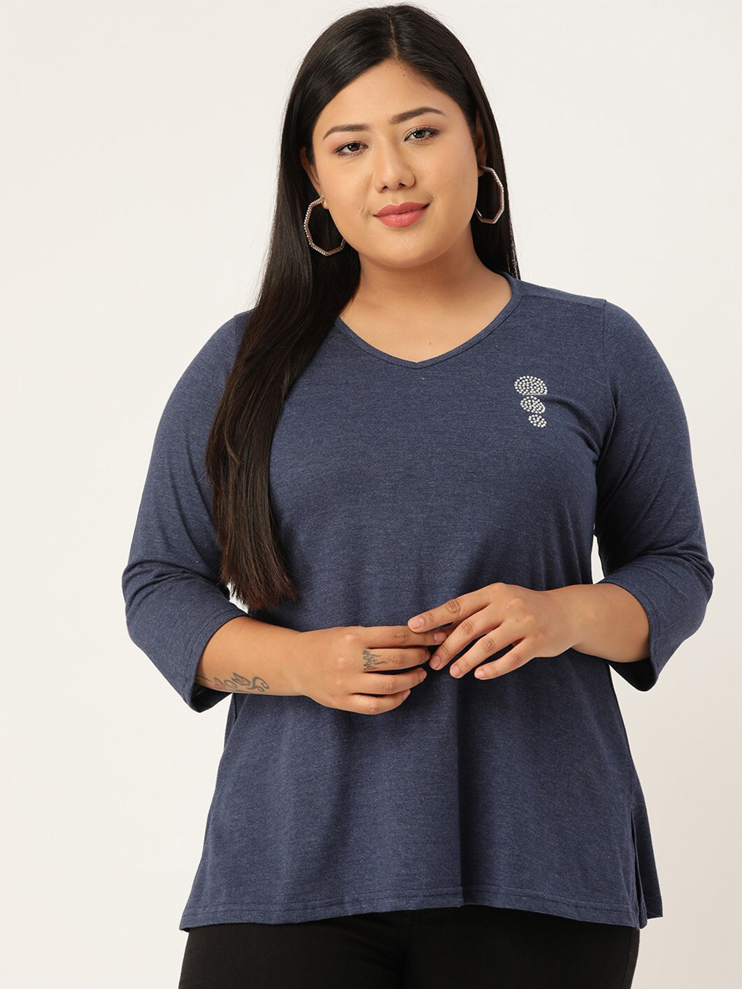 

theRebelinme Women Blue V-Neck T-shirt