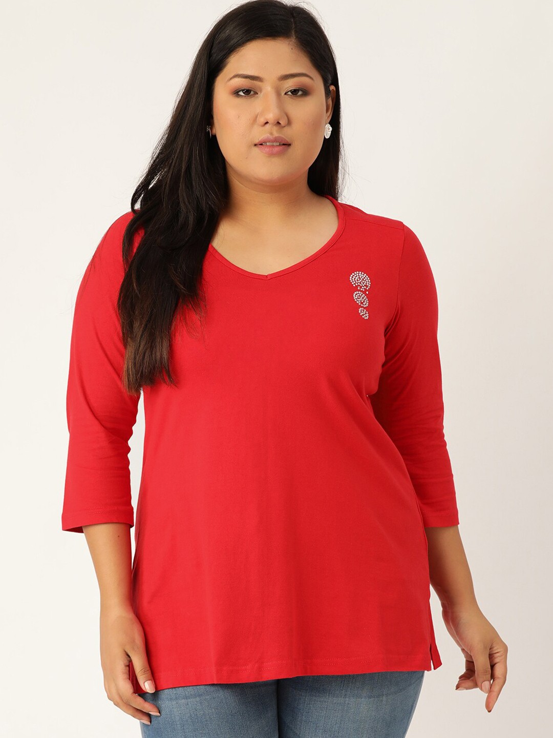 

theRebelinme Women Red V-Neck T-shirt