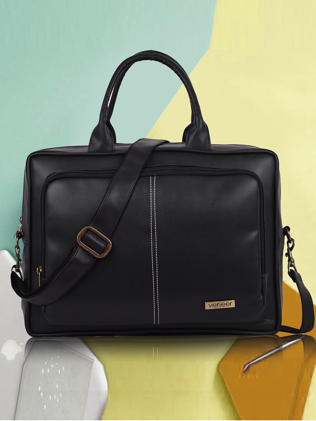 

Veneer Unisex Black Laptop Messenger Bag
