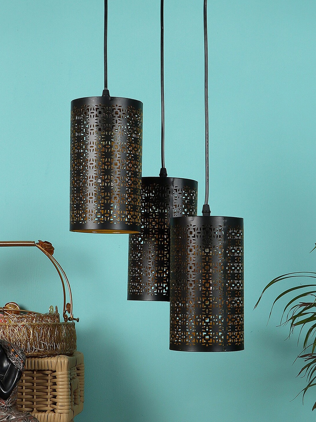 

MFD HOME FURNISHING Black Textured Contemporary Ceiling Lamps