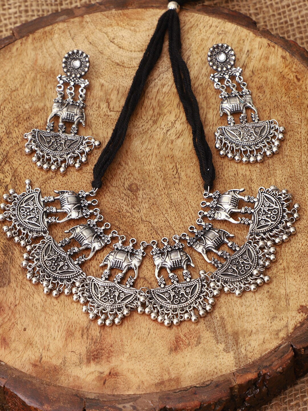 

VENI Brass Silver-Plated Oxidised Jewellery Set