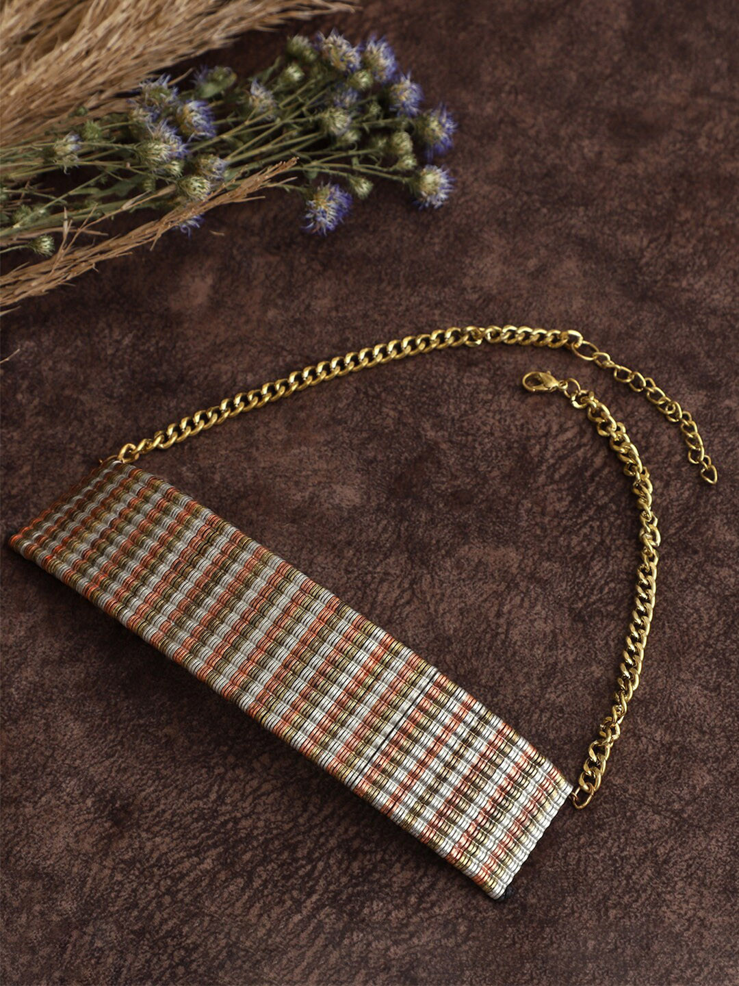 

VENI Silver-Toned & Copper-Toned Brass Silver-Plated Oxidised Necklace