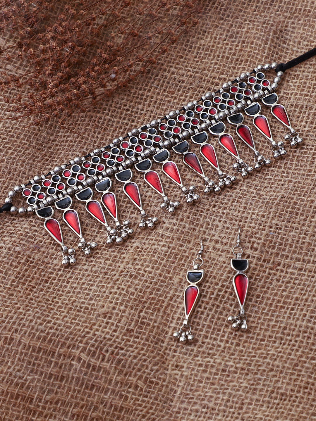 

VENI Brass Silver-Plated Choker Jewellery Set