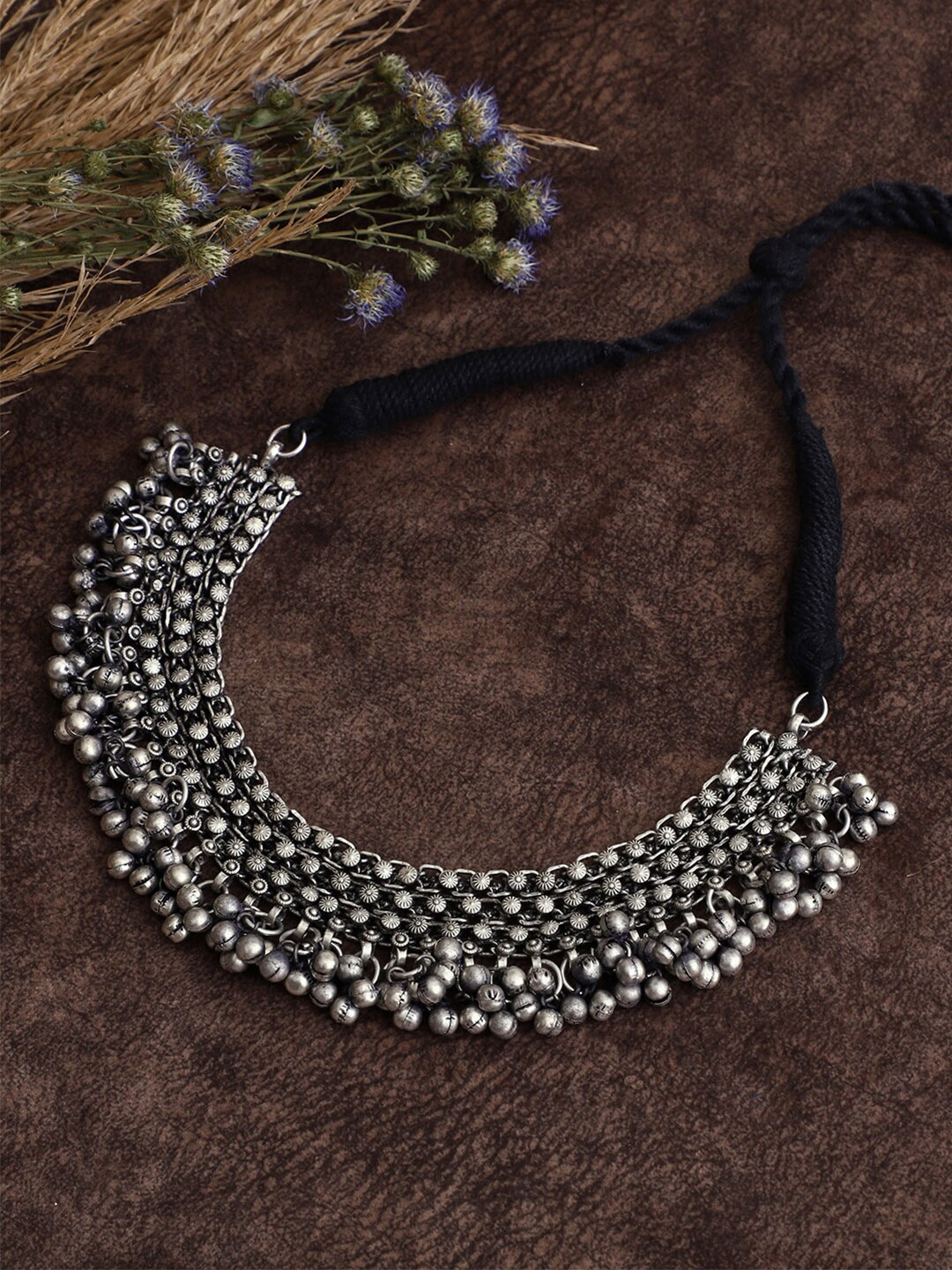 

VENI Silver-Toned Brass Silver-Plated Oxidised Necklace