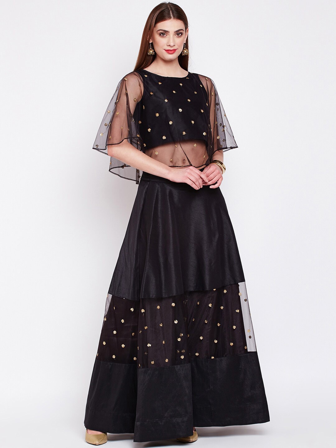 

studio rasa Black & Gold-Toned Embroidered Ready to Wear Lehenga Choli