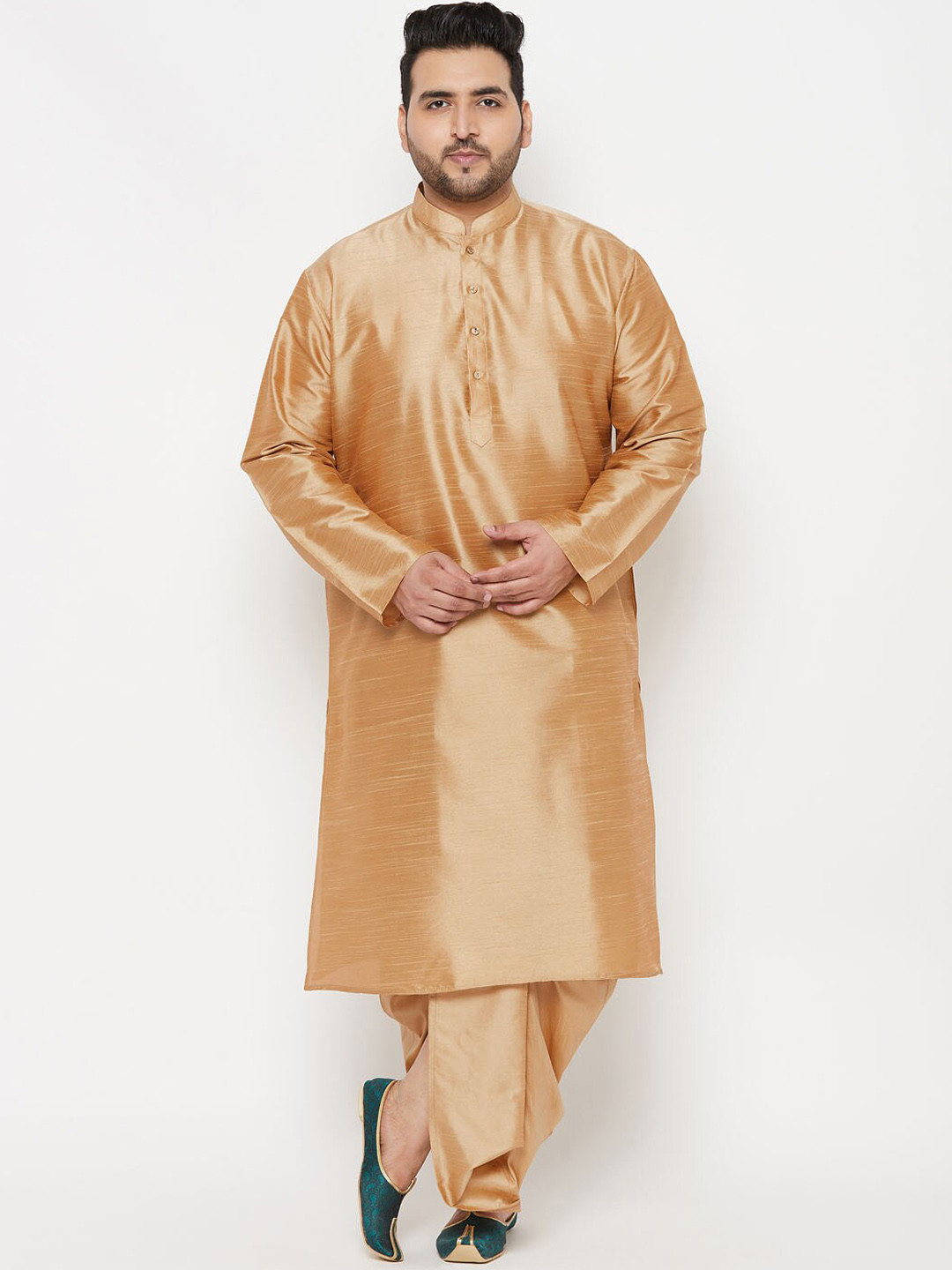

VASTRAMAY Men Rose Gold Pleated Kurta with Dhoti Pants