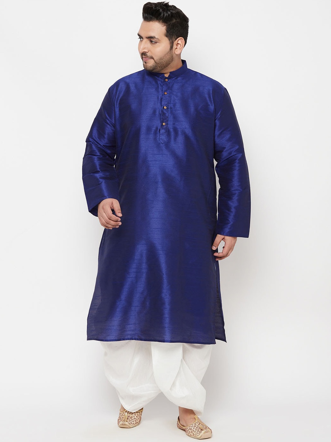 

VASTRAMAY Plus Size Men Blue Kurta with Dhoti Pants