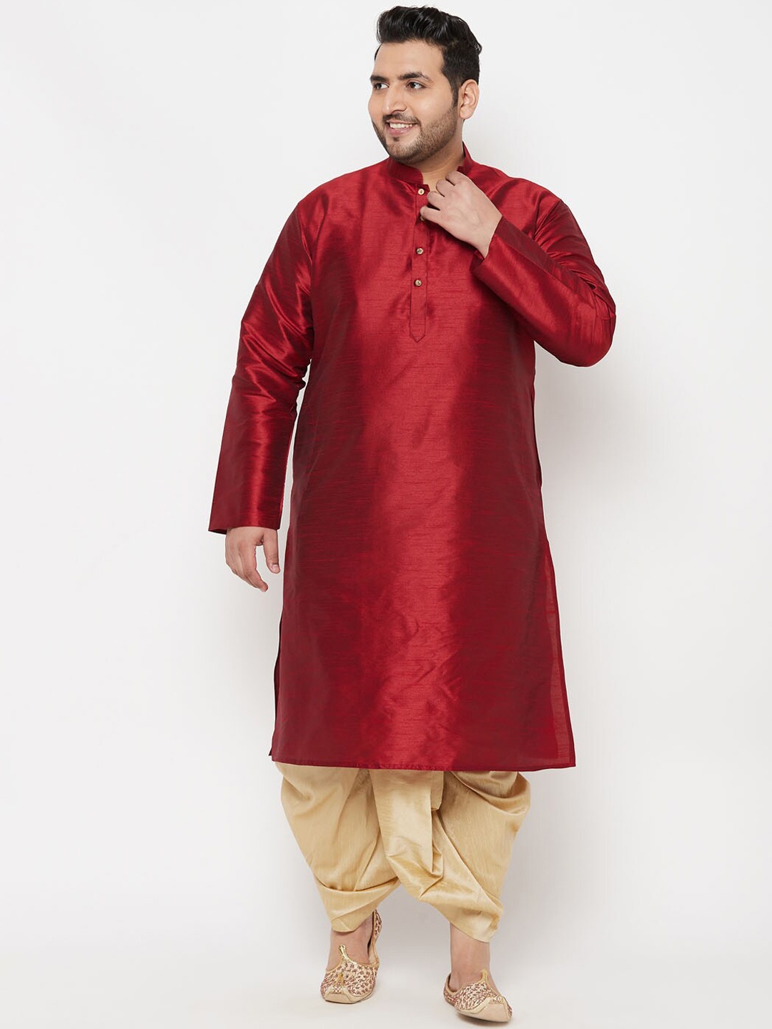 

VASTRAMAY Men Plus Size Maroon Regular Kurta with Dhoti Pants