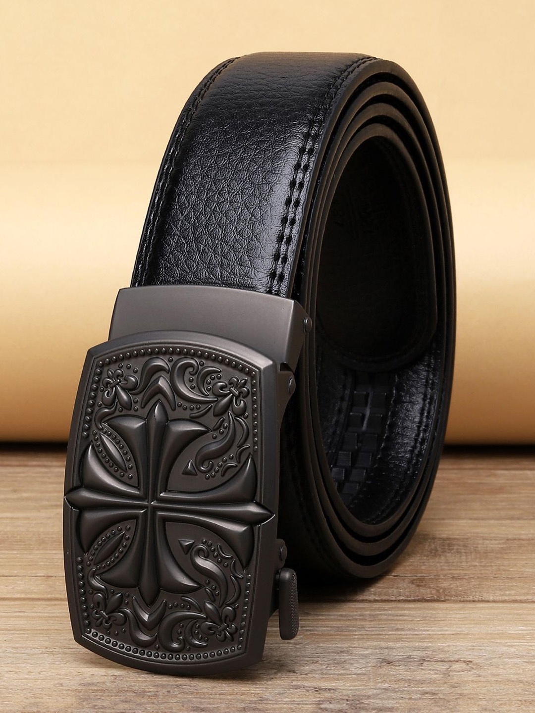 

ZORO Men Black Slider Buckle PU Belt