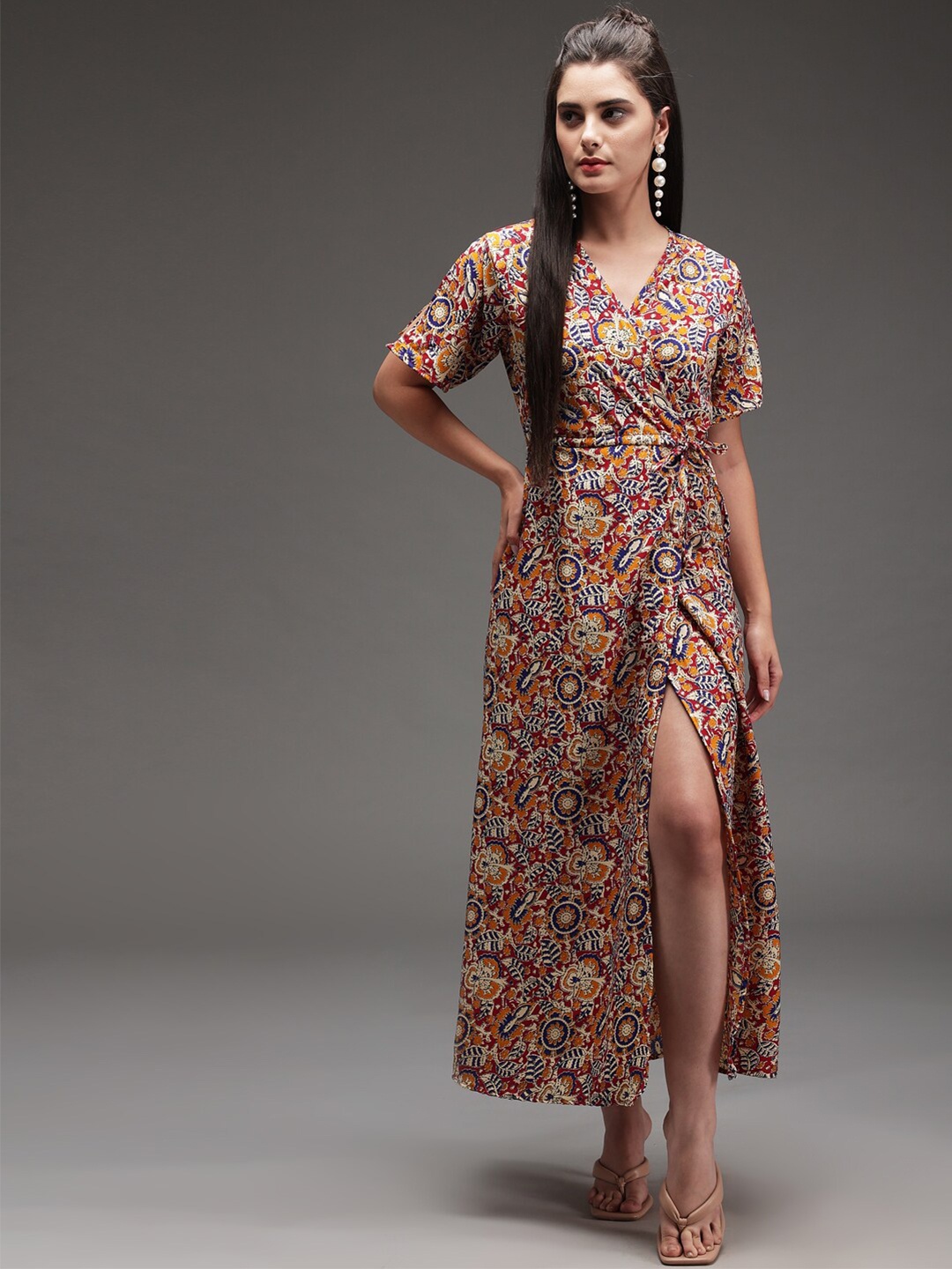 

Darzi Multicoloured Ethnic Motifs Organic Cotton Crepe Maxi Dress, Multi