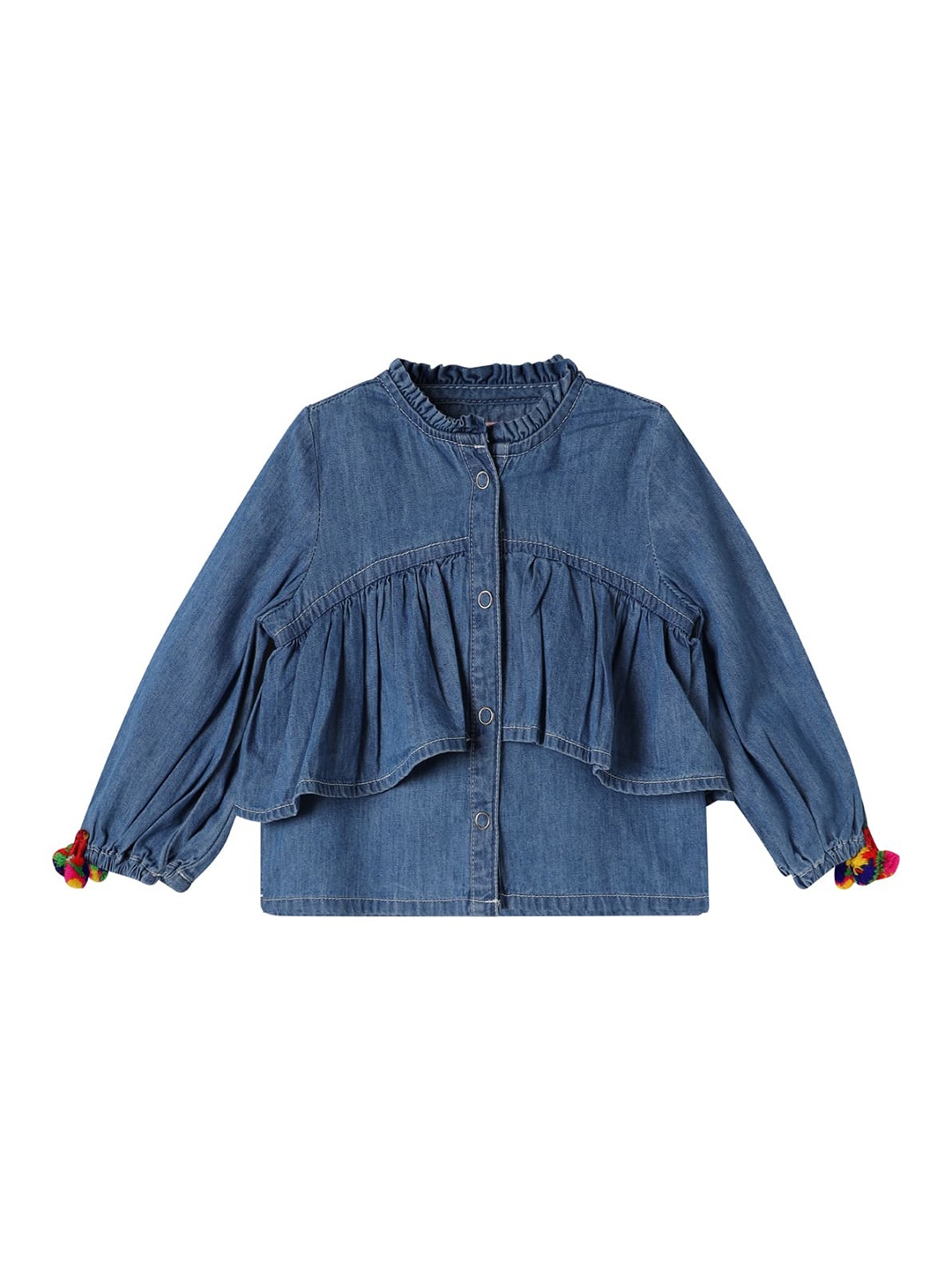 

UNDER FOURTEEN ONLY Girls Blue Mandarin Collar Shirt Style Top