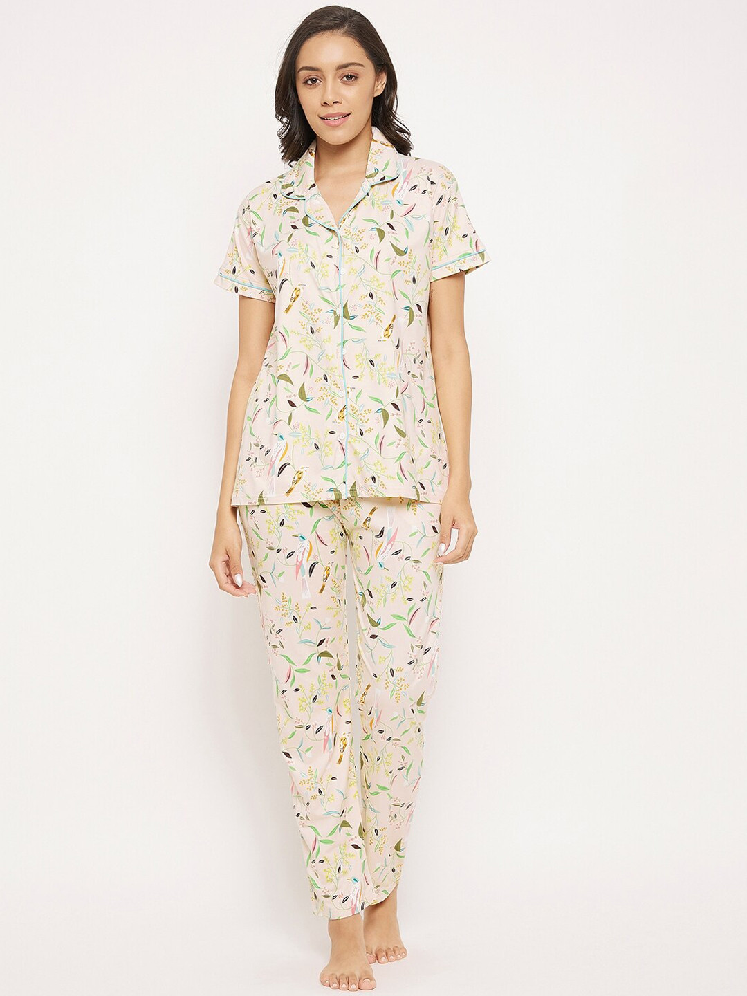 

Camey Women Beige & Green Printed Night suit