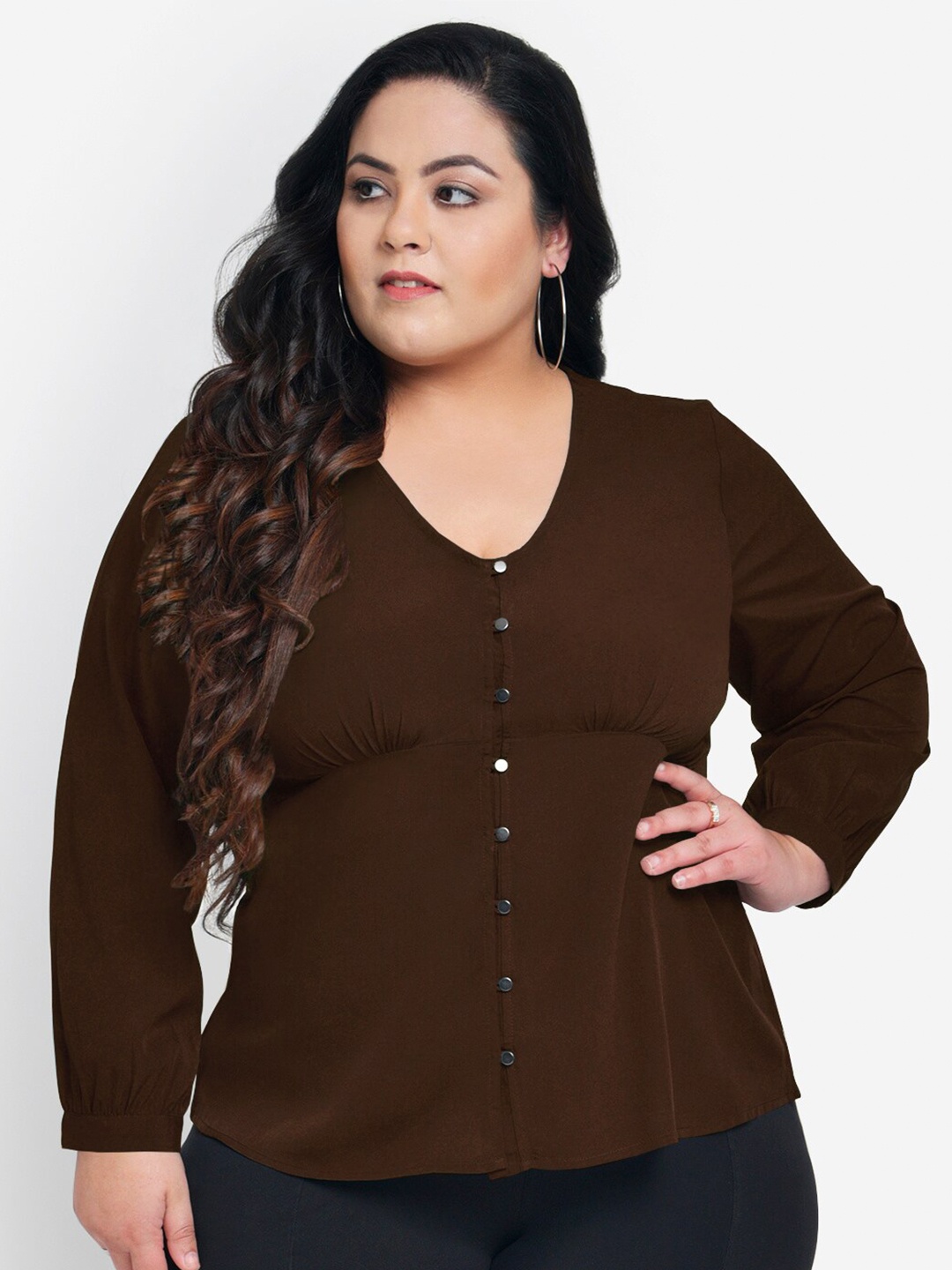 

wild U Plus Size Coffee Brown Empire Top