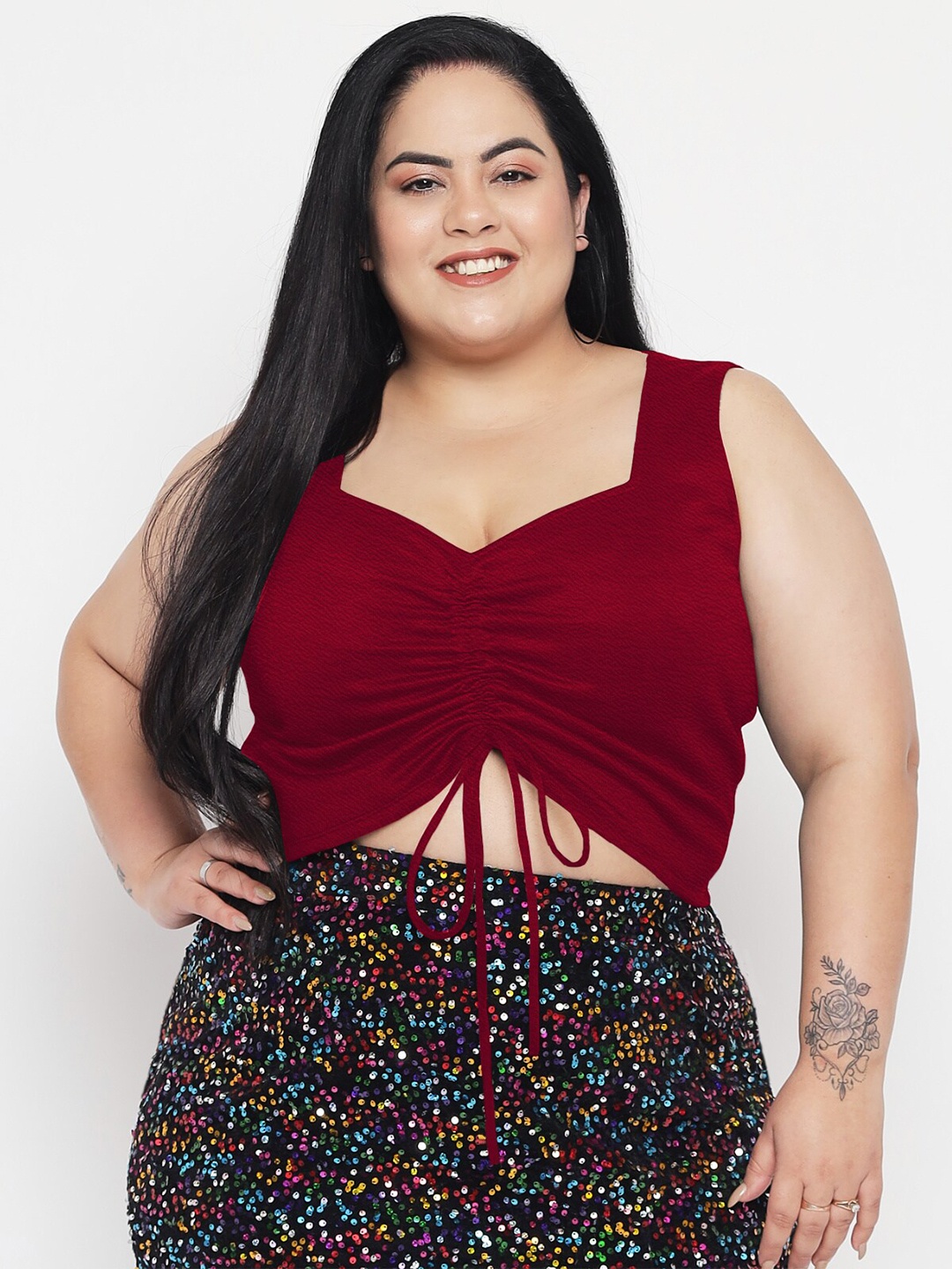 

wild U Plus Size Women Red Sweetheart Neck Crop Top