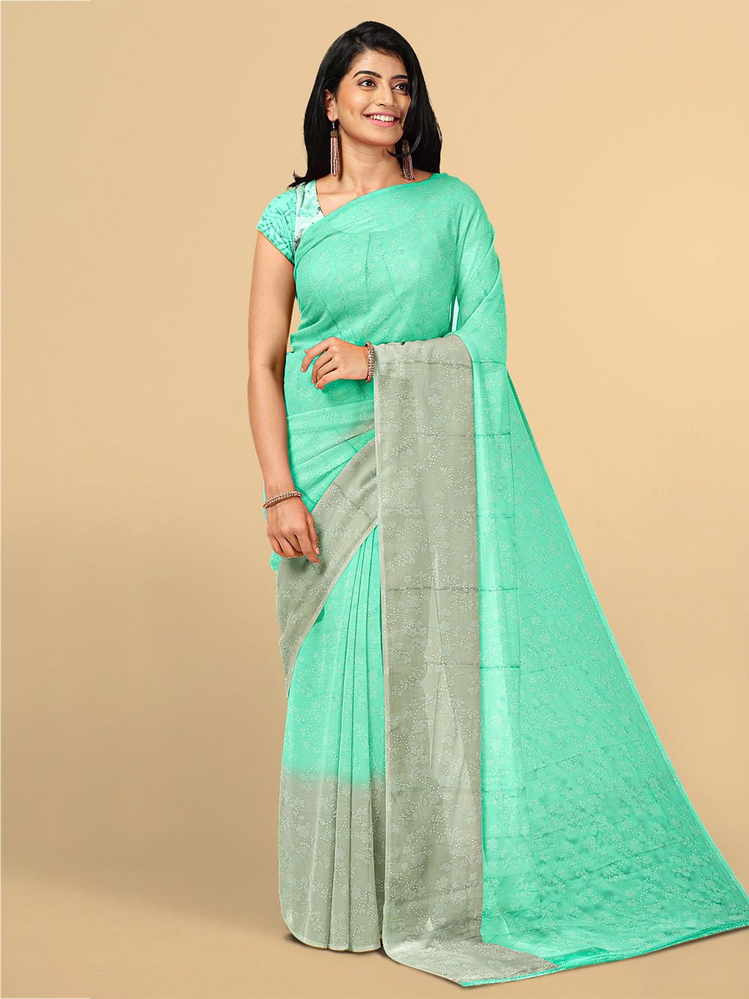 

Kalamandir Sea Green & Grey Floral Georgette Saree