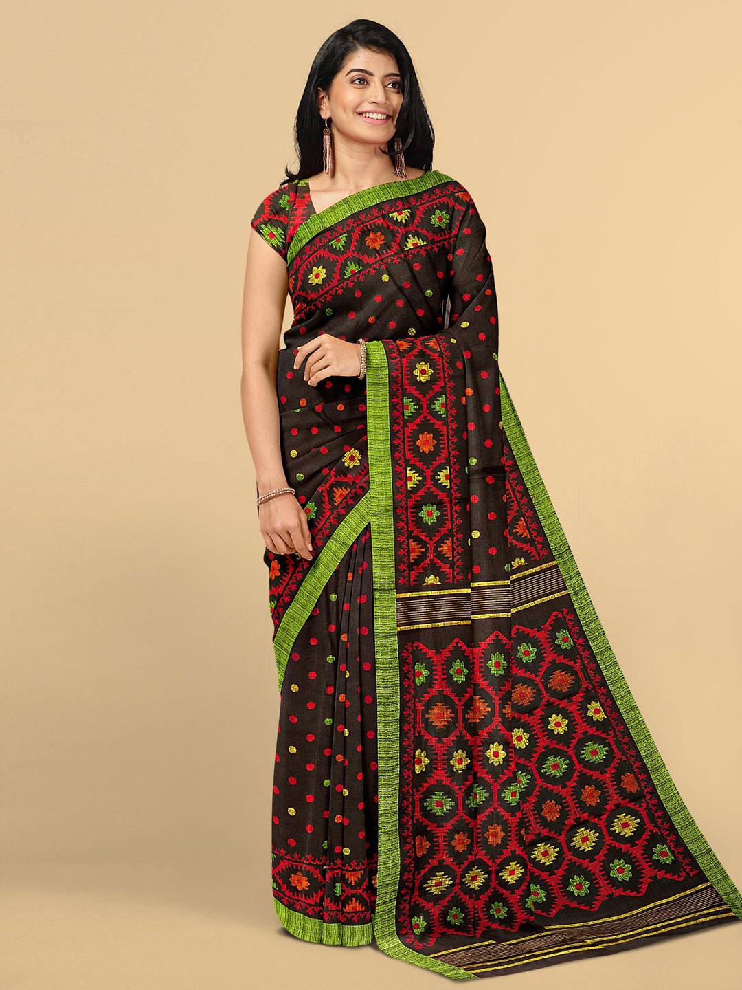 

Kalamandir Women Brown & Red Printed Jute Silk Saree