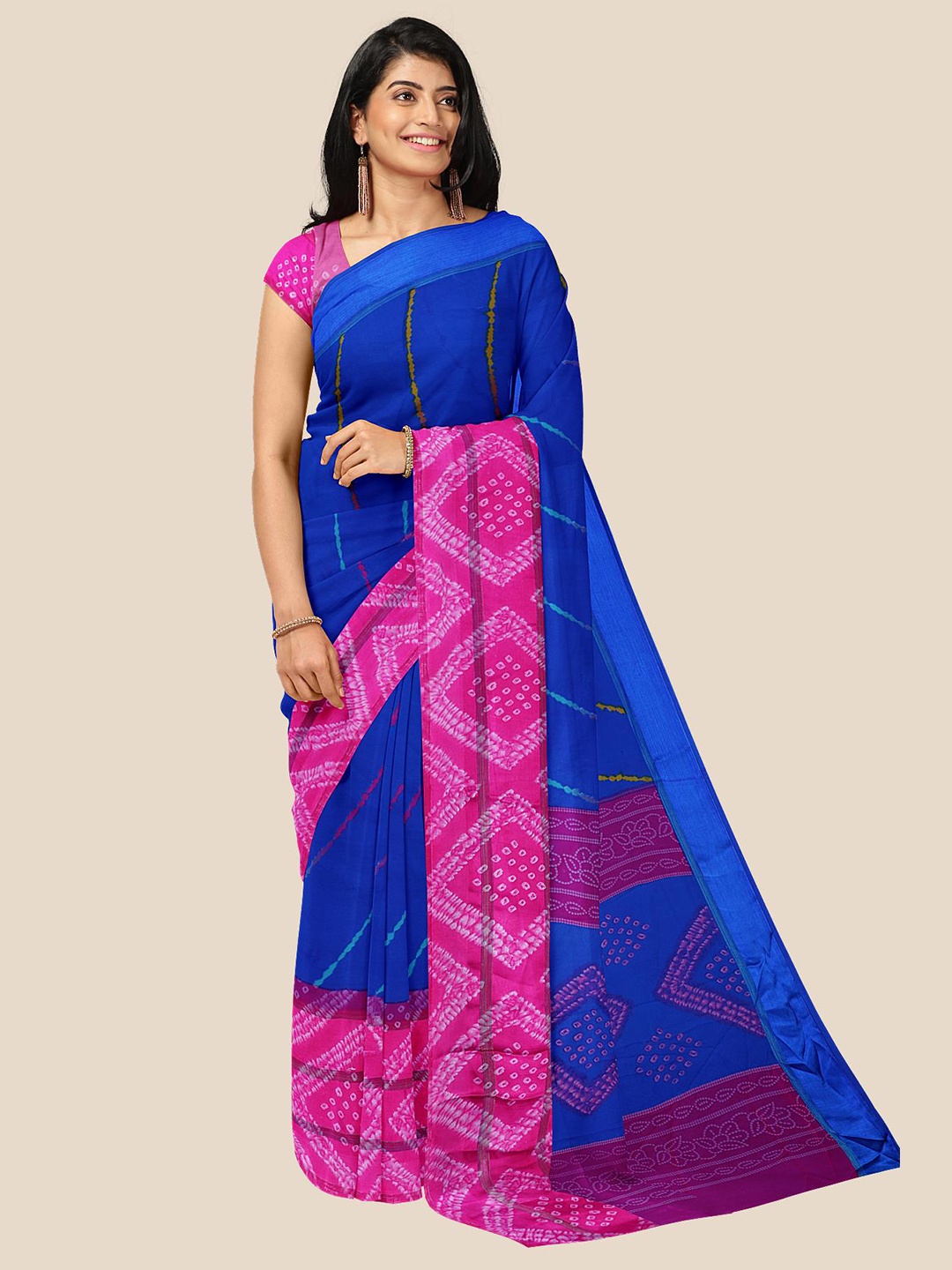 

Kalamandir Blue & Pink Bandhani Saree