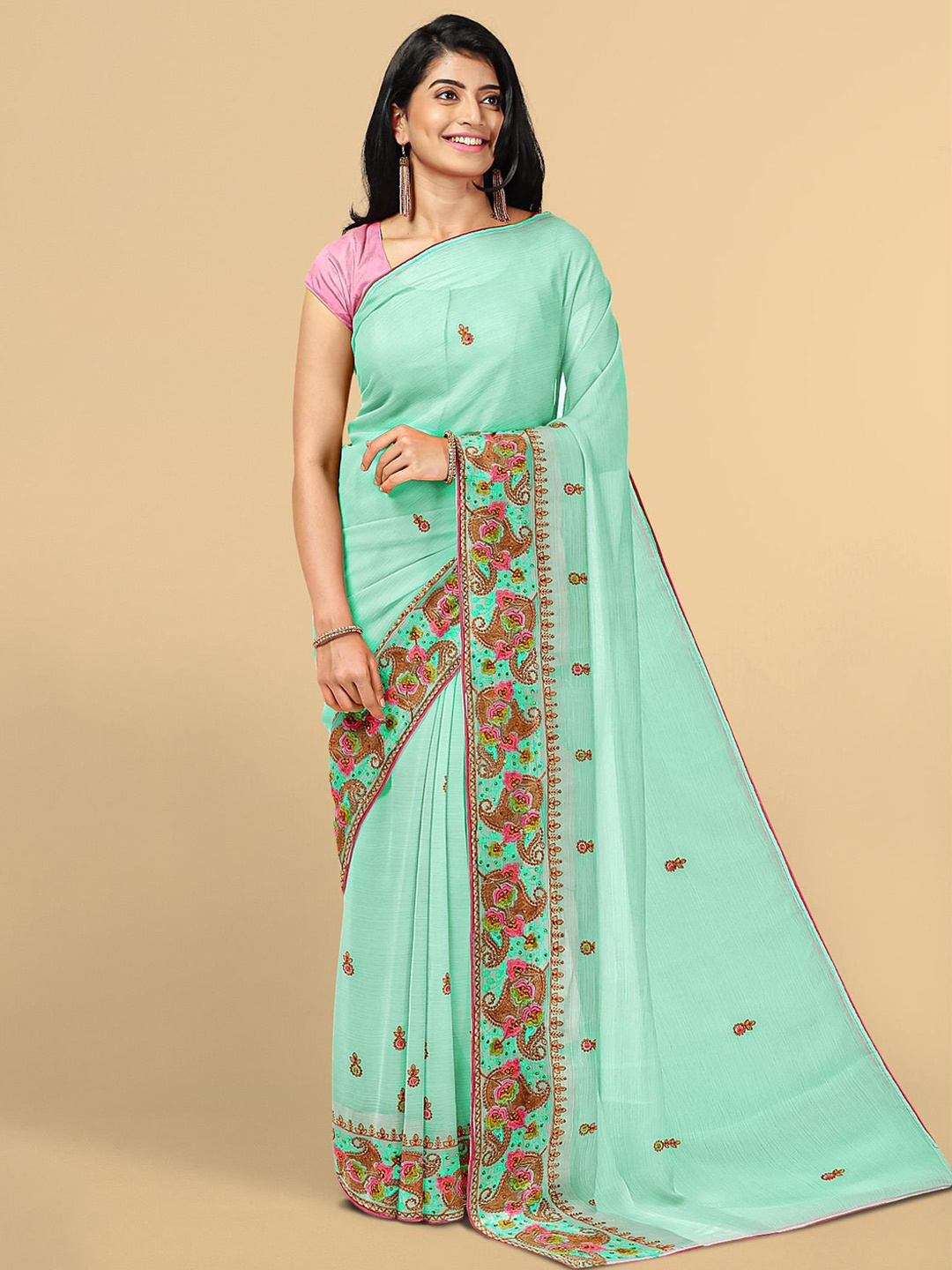 

Kalamandir Blue Ethnic Motifs Silk Blend Saree