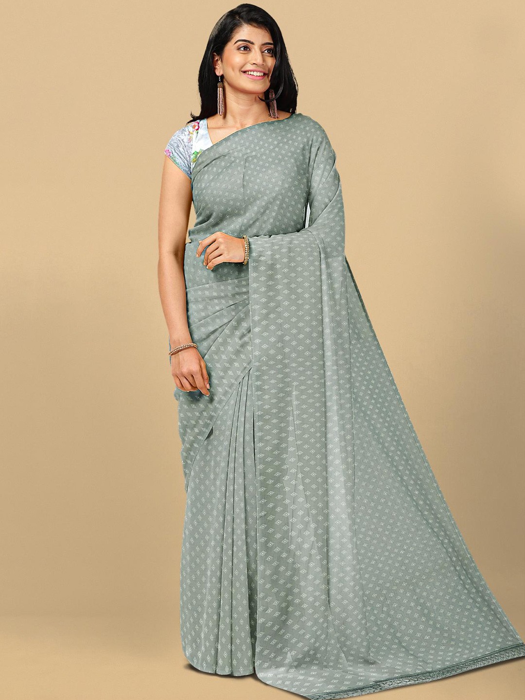 

Kalamandir Grey Printed Silk Blend Saree