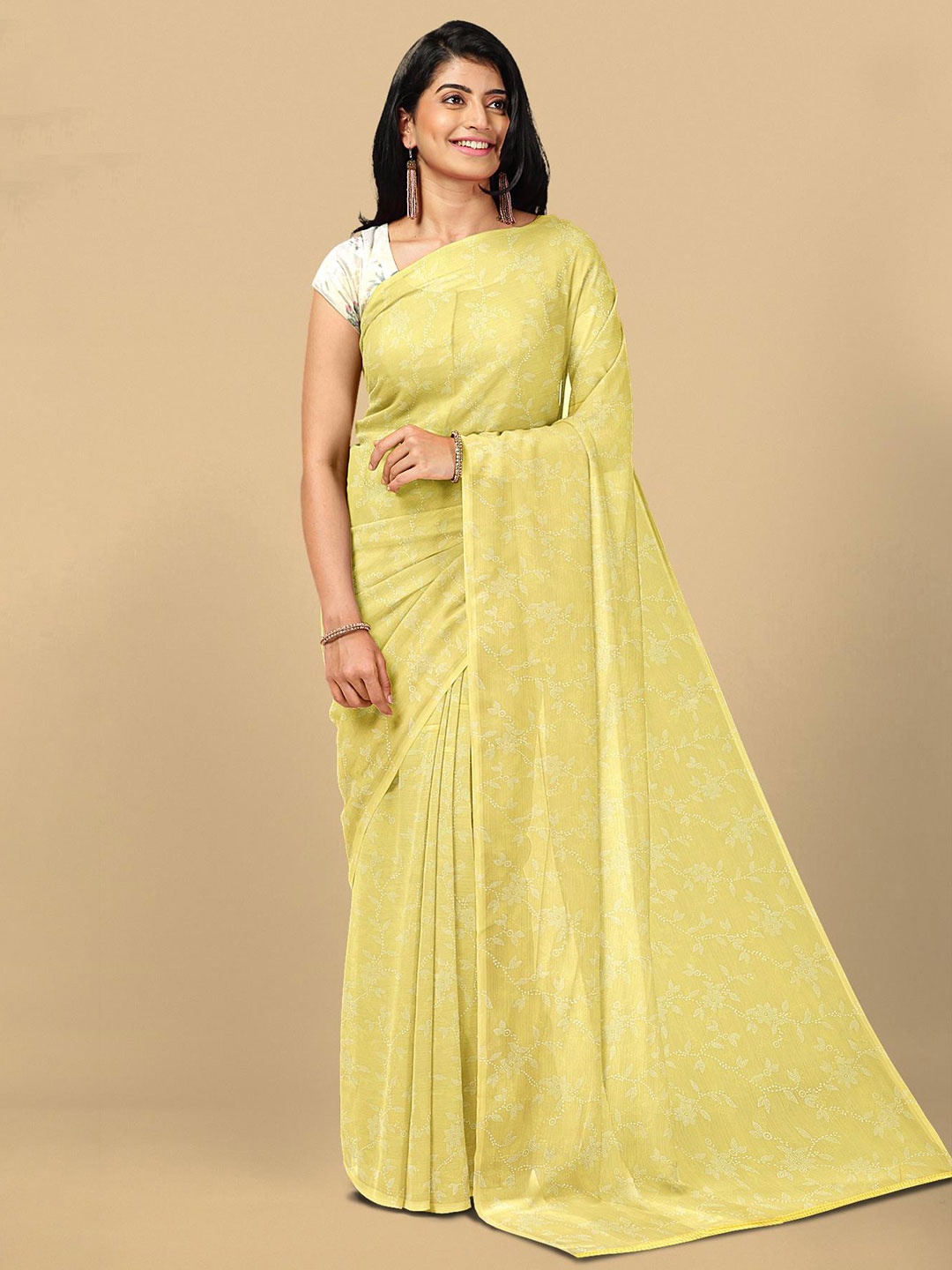 

Kalamandir Yellow Floral Silk Blend Saree