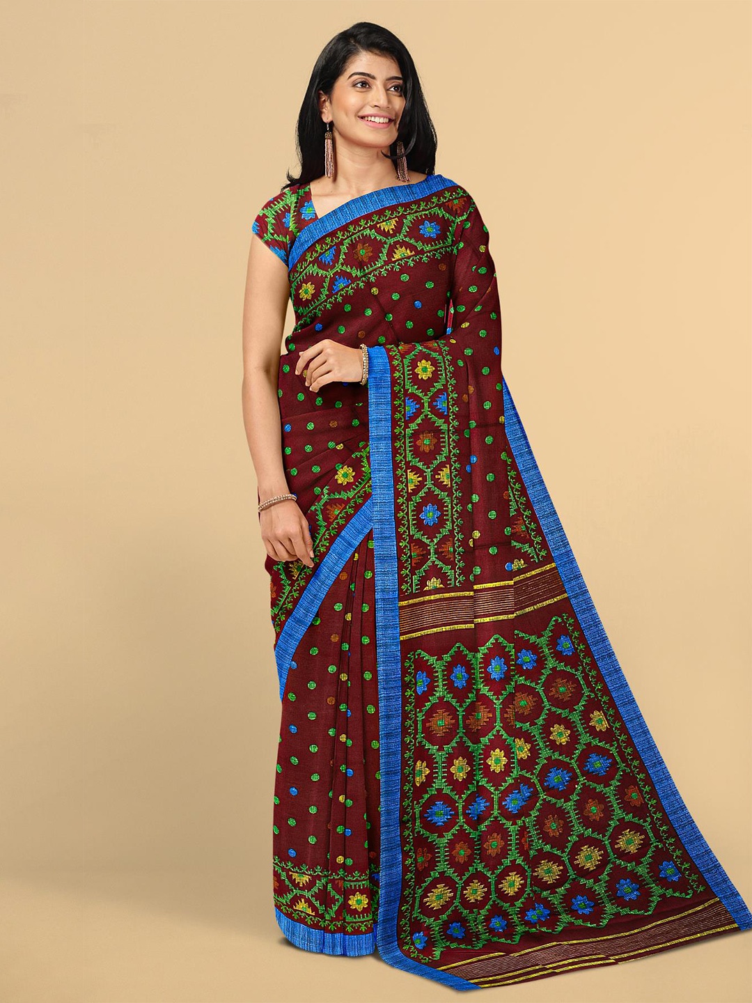 

Kalamandir Maroon & Green Jute Silk Saree