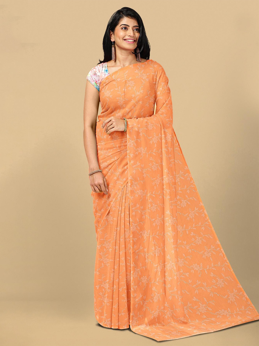 

Kalamandir Orange & White Floral Silk Blend Saree