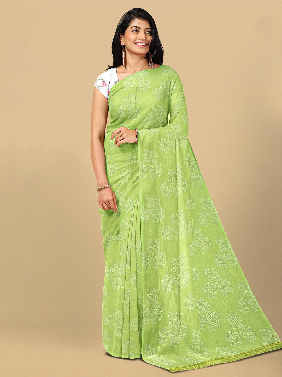 

Kalamandir Green Floral Silk Blend Saree