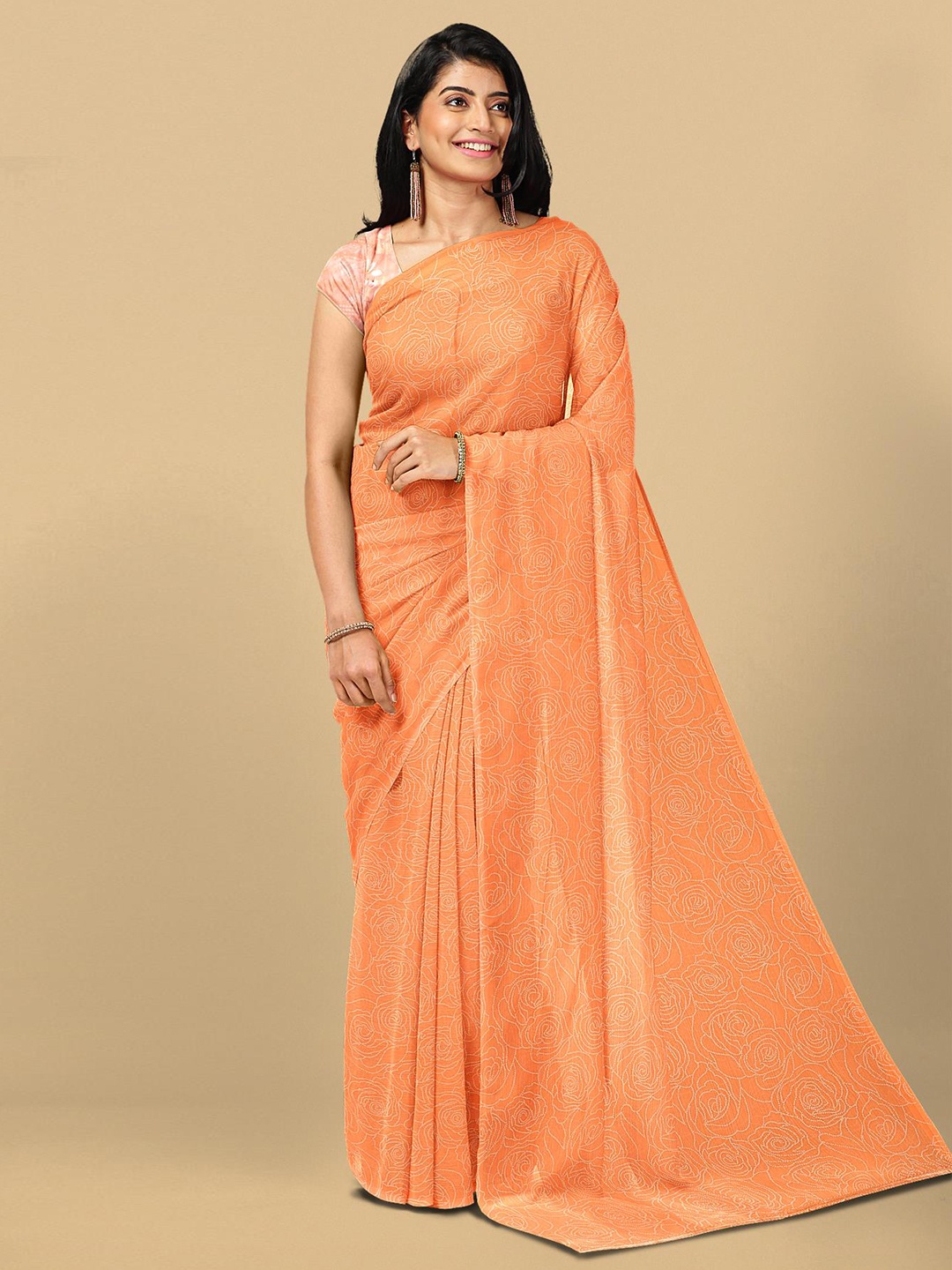 

Kalamandir Orange Floral Silk Blend Saree
