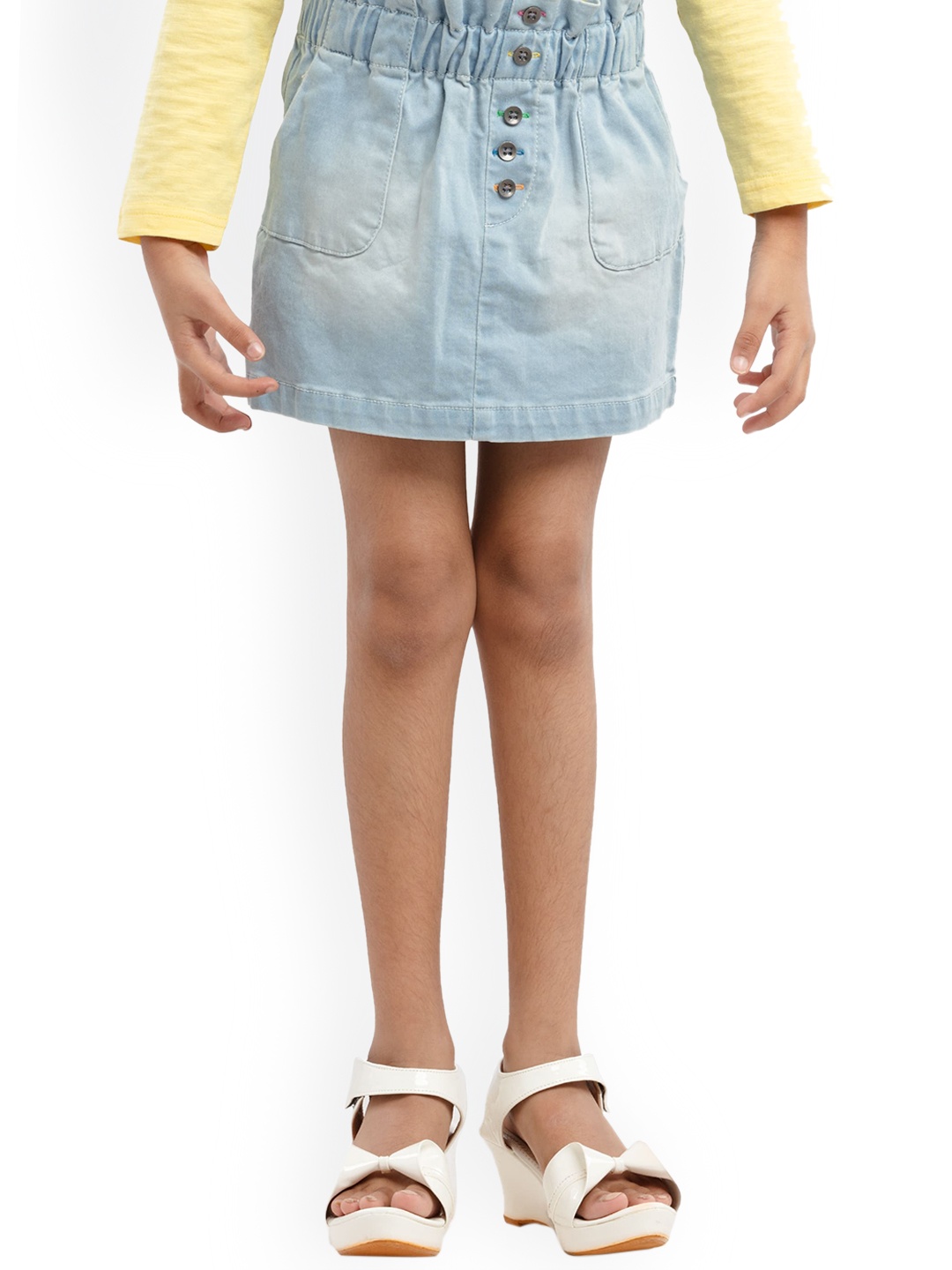 

UNDER FOURTEEN ONLY Girls Blue Washed Pure Cotton Denim Skirt