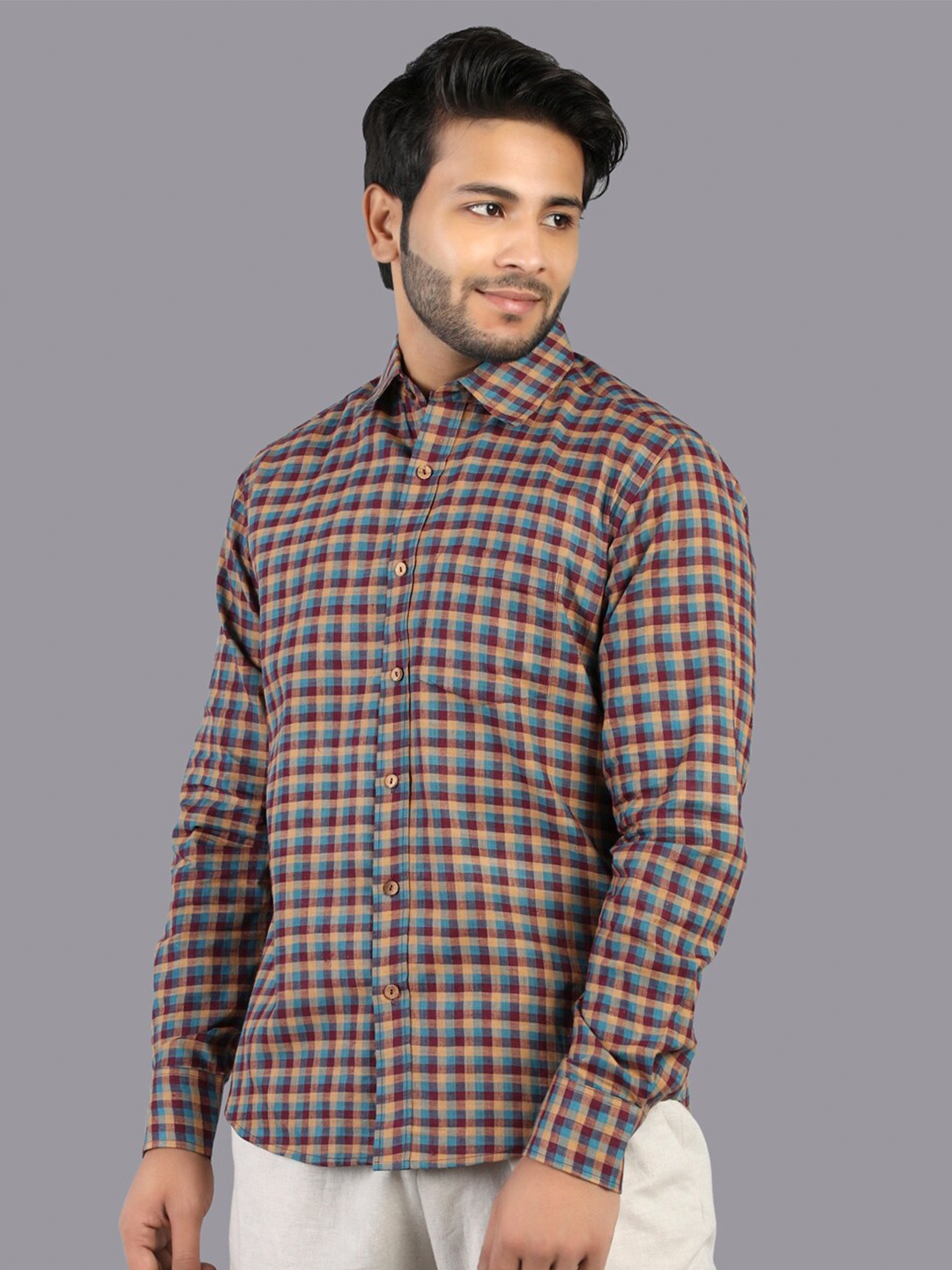 

RENTIYO Men Regular Fit Maroon Standard Checked Casual Shirt