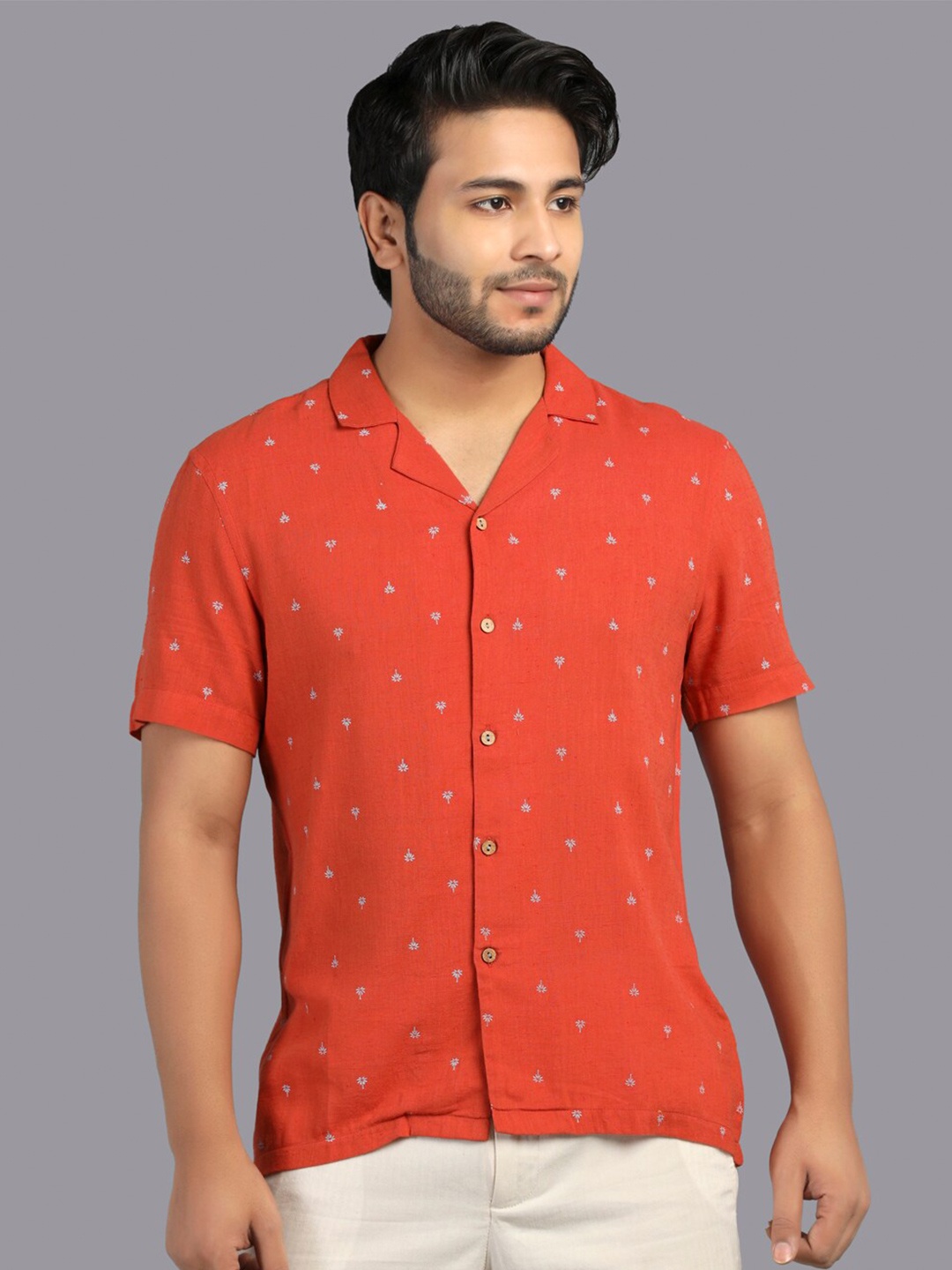 

RENTIYO Men Orange Standard Printed Casual Shirt