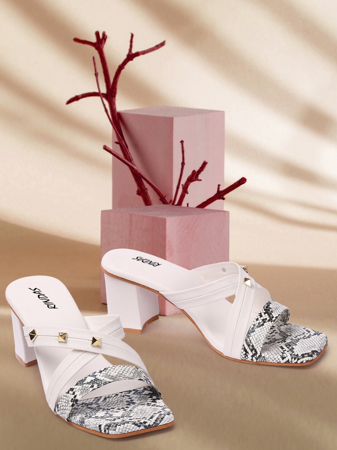 

RINDAS White Embellished Block Sandals