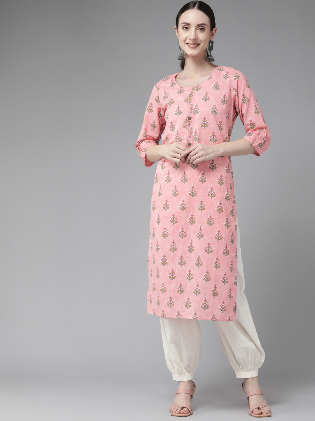 

Yufta Women Pink Floral Printed Cotton Kurta