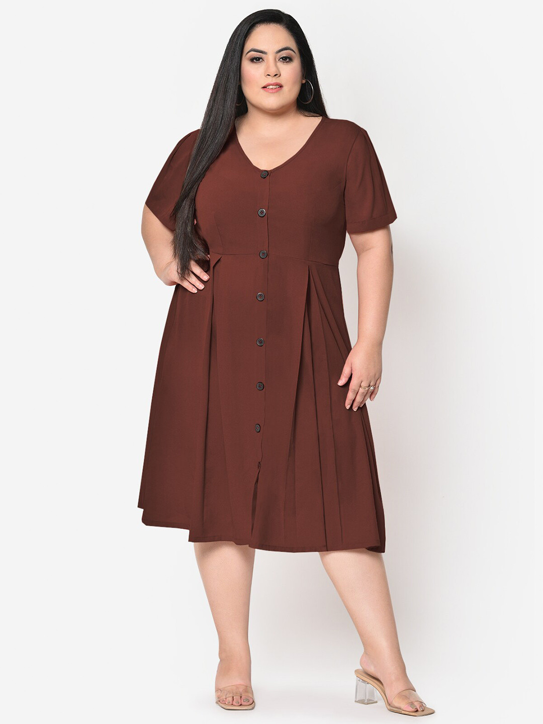 

wild U Women Plus Size Brown Crepe Midi Dress