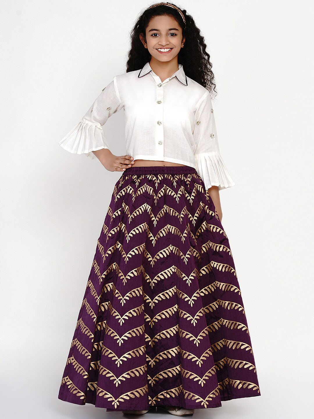 

Bitiya by Bhama Girls White & Purple Embellished Ready to Wear Lehenga &