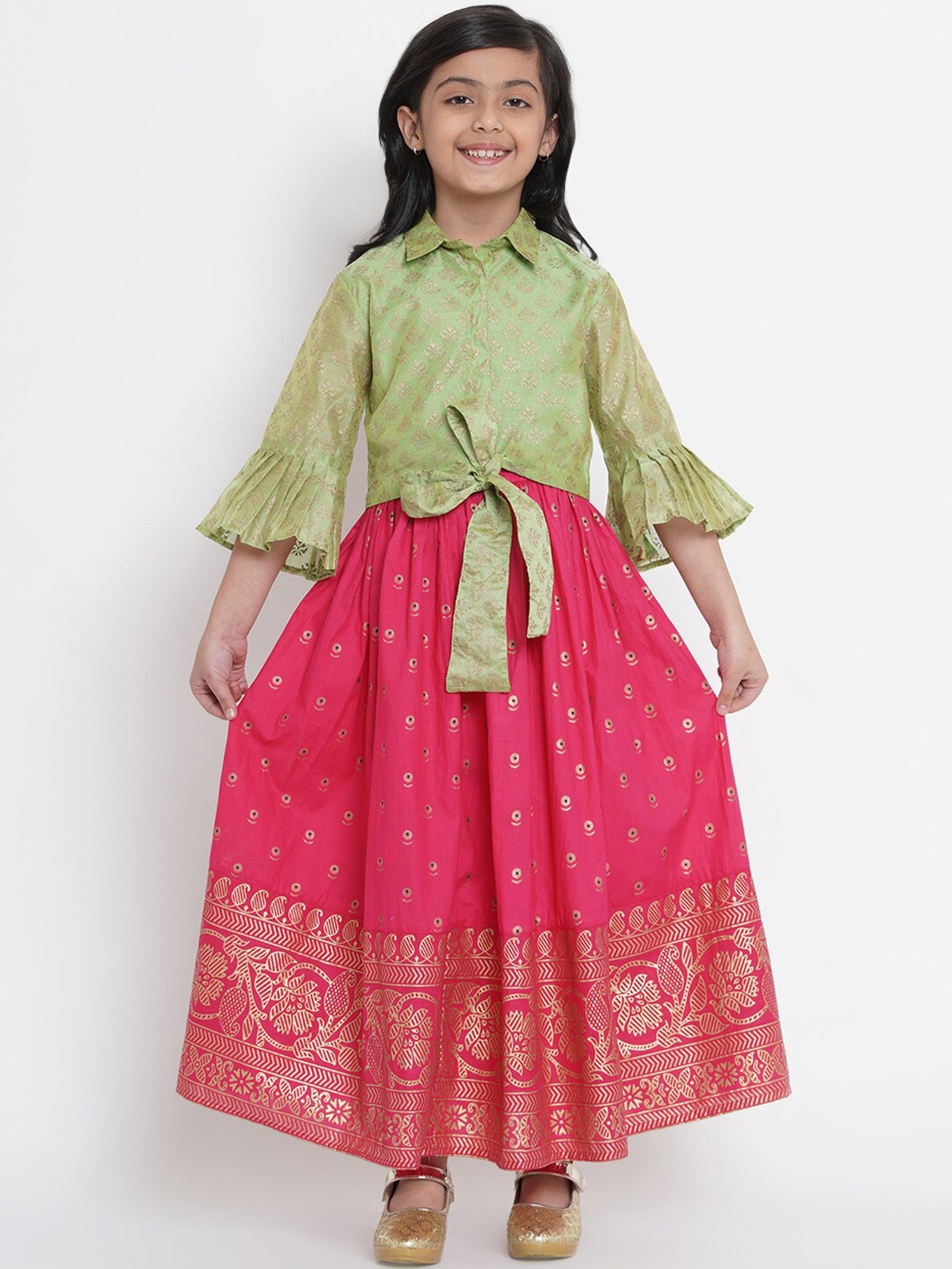 

Bitiya by Bhama Girls Fuchsia & Pink Printed Ready to Wear Lehenga &