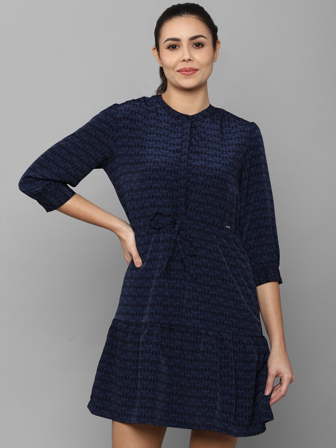 

Allen Solly Woman Navy Printed Blue A-Line Dress, Navy blue