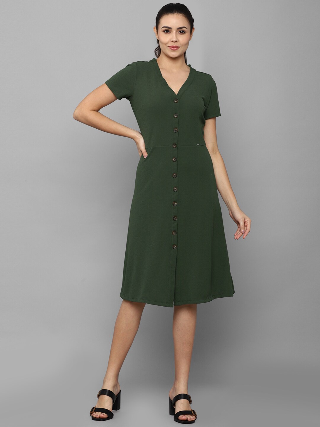 

Allen Solly Woman Green A-Line Dress with front open