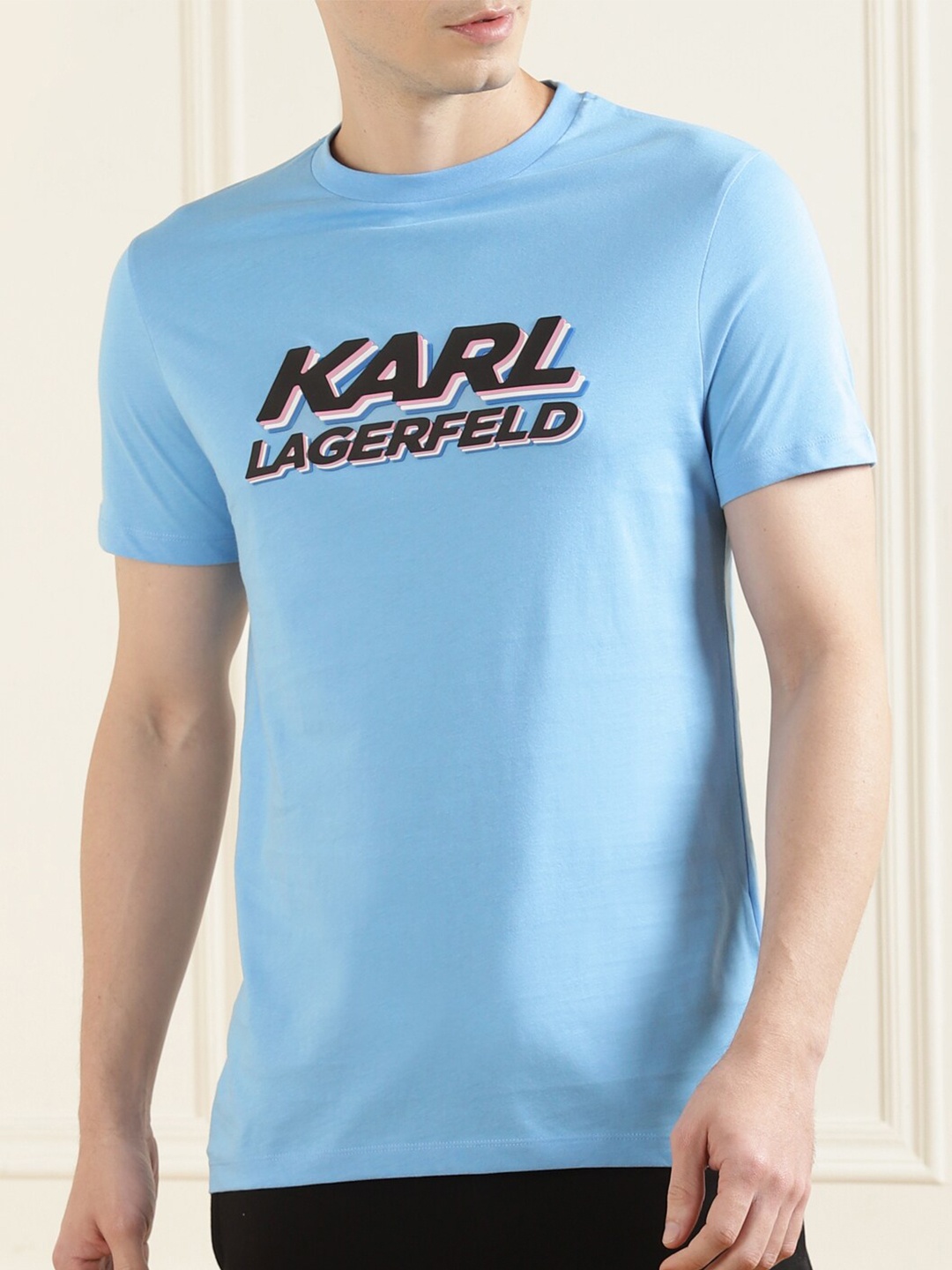

Karl Lagerfeld Men Blue Typography Printed Pure Cotton T-shirt