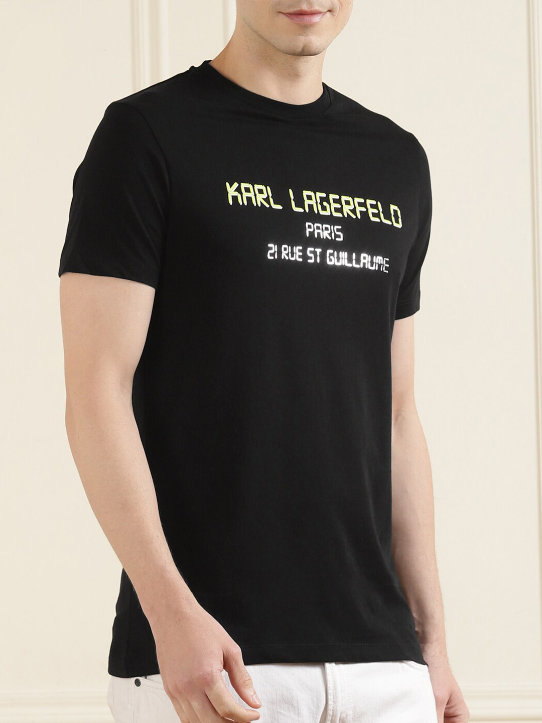 

Karl Lagerfeld Men Black Pure Cotton Brand Logo Printed T-shirt