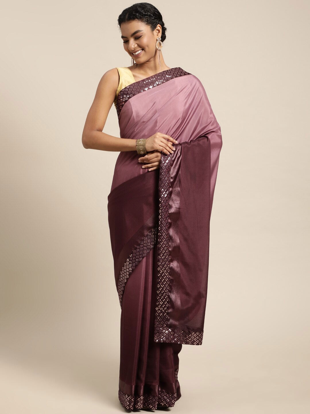

Mitera Purple Embellished Sequinned Silk Blend Ready to Wear Saree